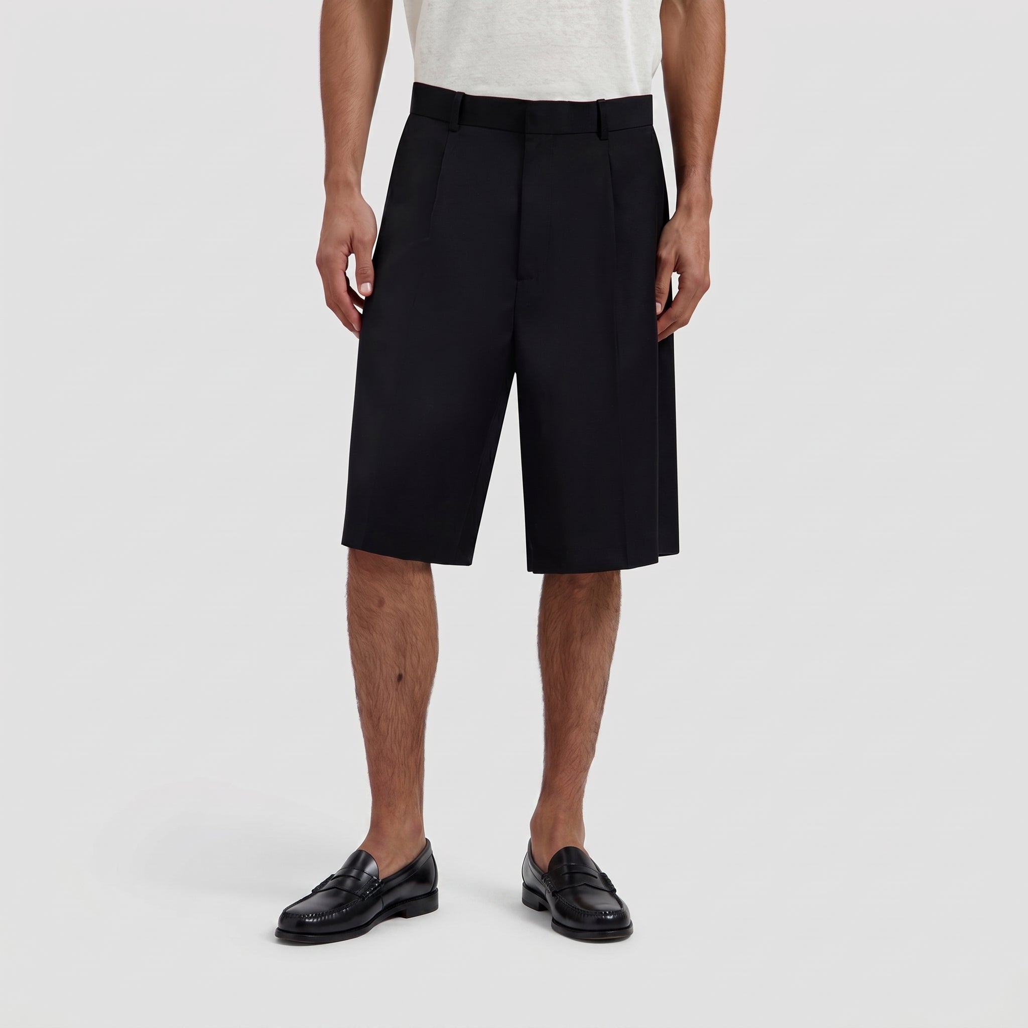 Tropical Wool Blend Tailored Shorts - Black