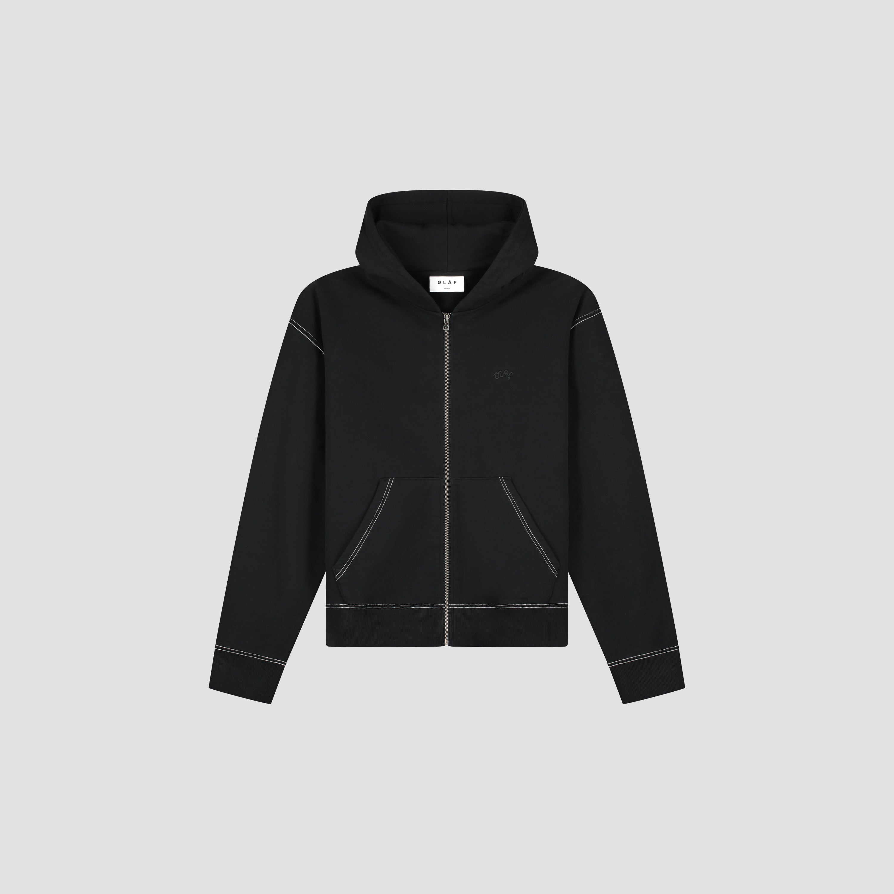 Contrast Signature Zip Hoodie - Black