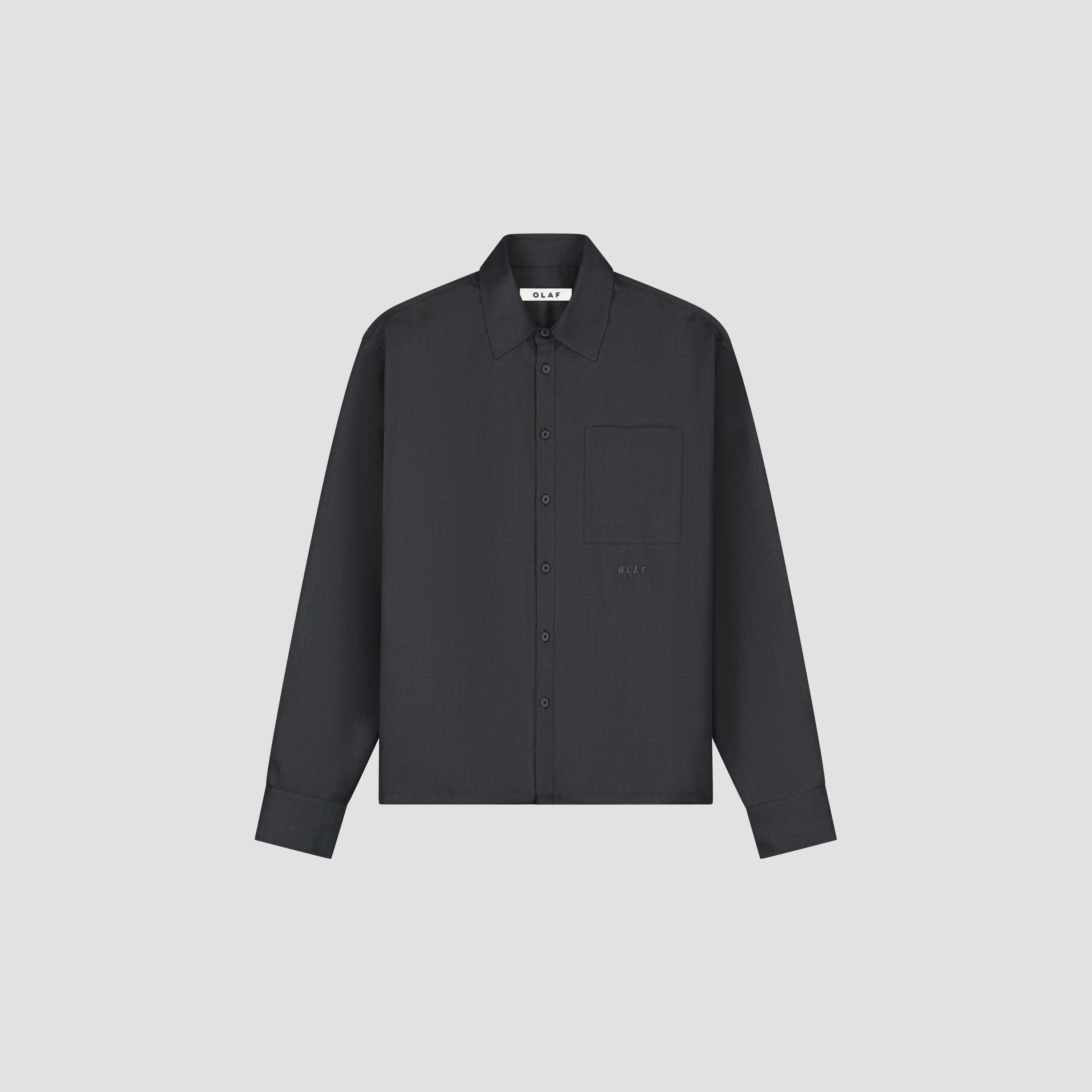 Wool Blend Boxy LS Shirt - Charcoal