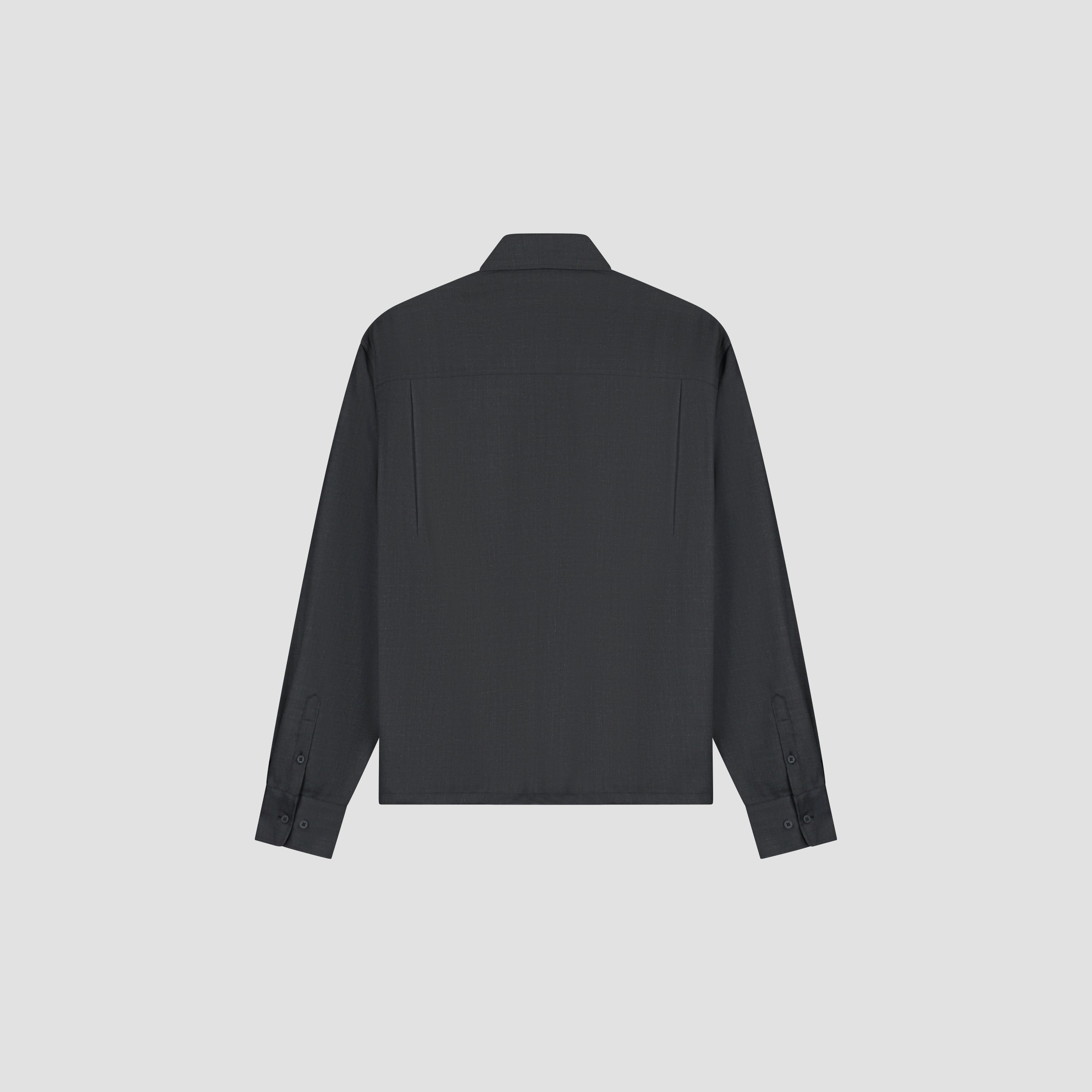 Wool Blend Boxy LS Shirt - Charcoal