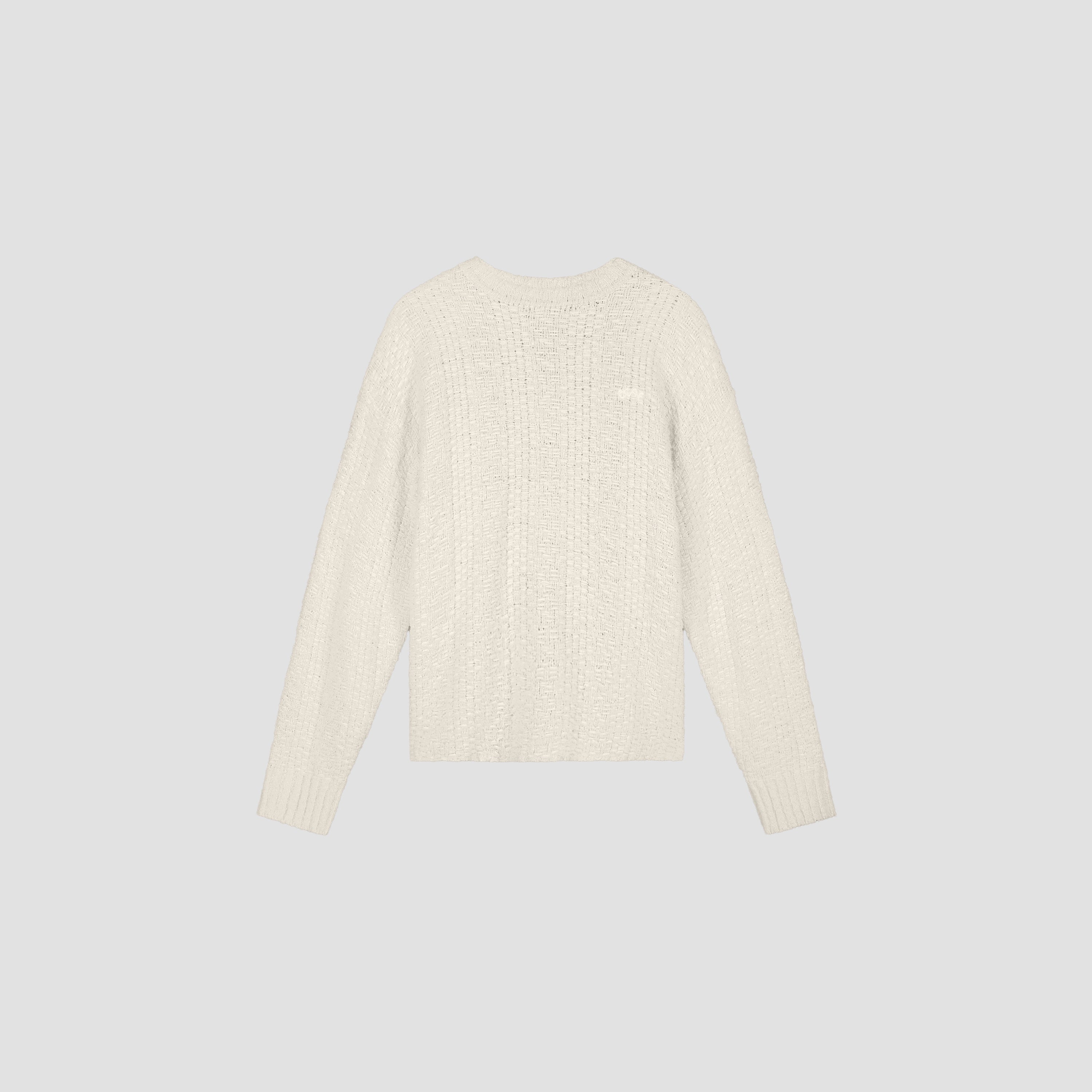 Textured Boxy Knitted Crewneck - Off White