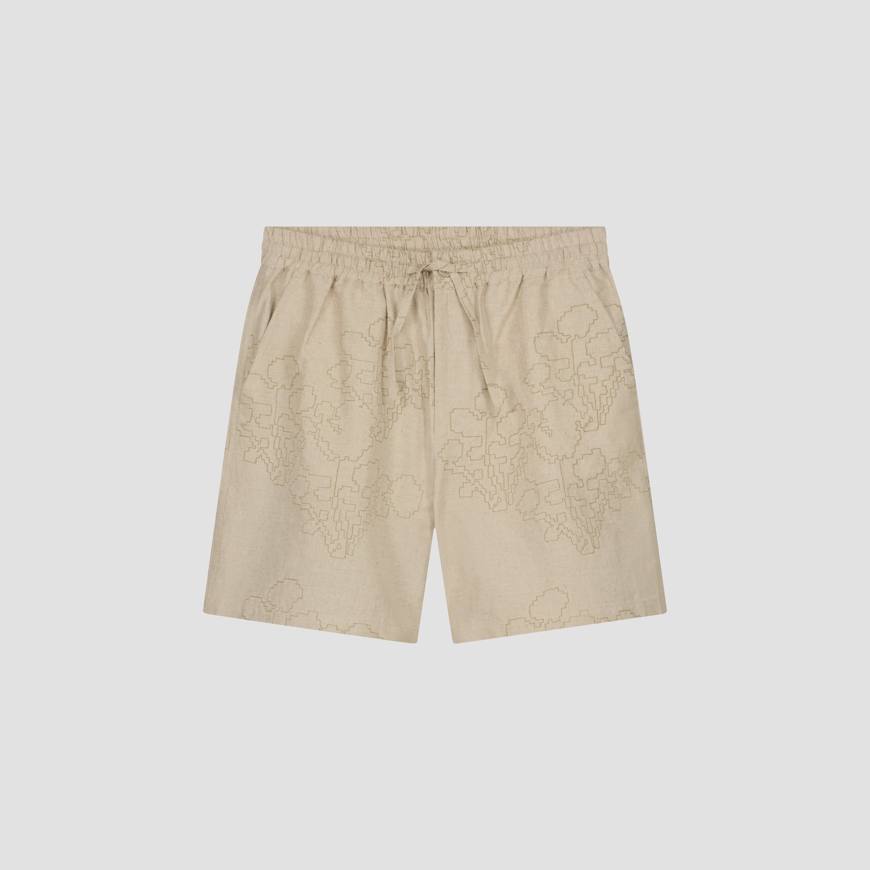 Embroidered Flower Shorts - Cement