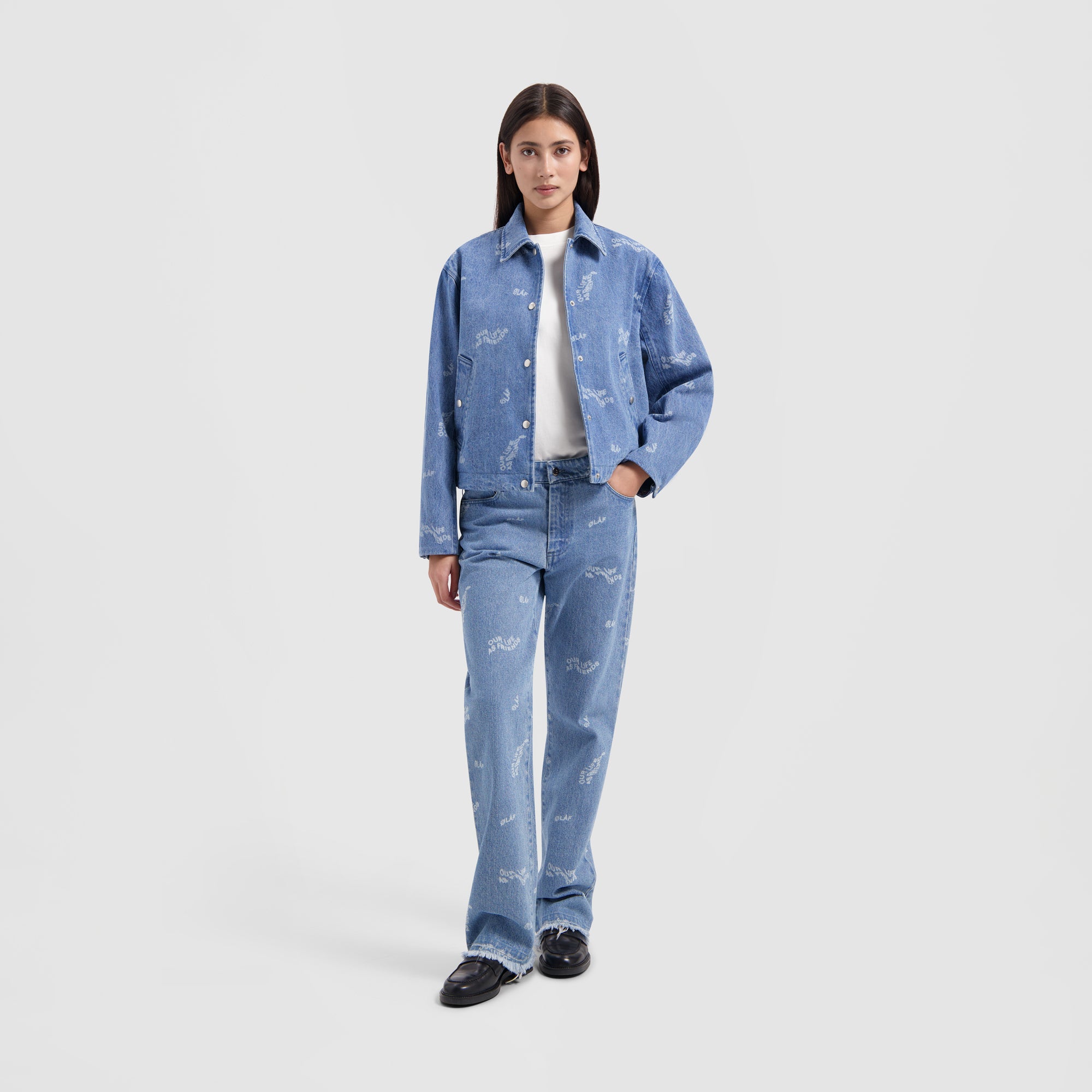WMN Wavy AOP Coach Jacket - Light Denim