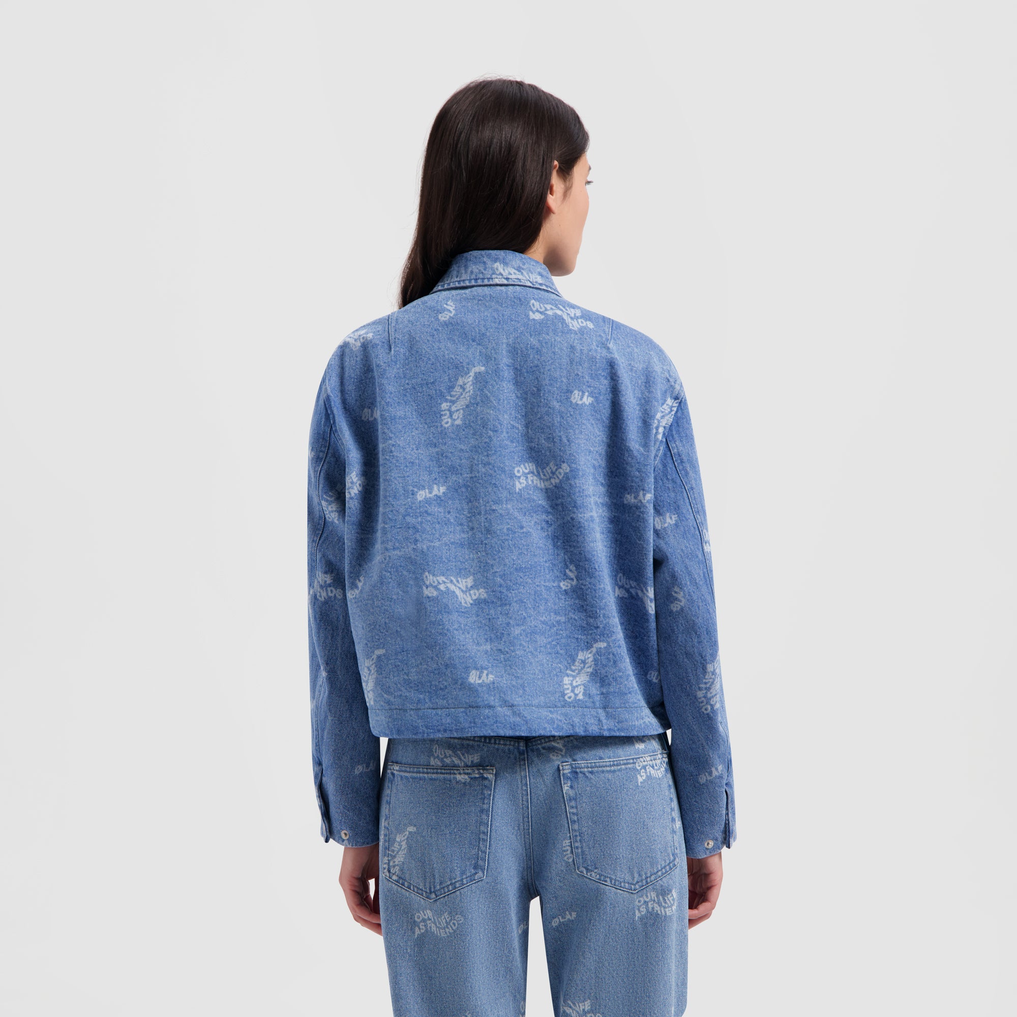 WMN Wavy AOP Coach Jacket - Light Denim
