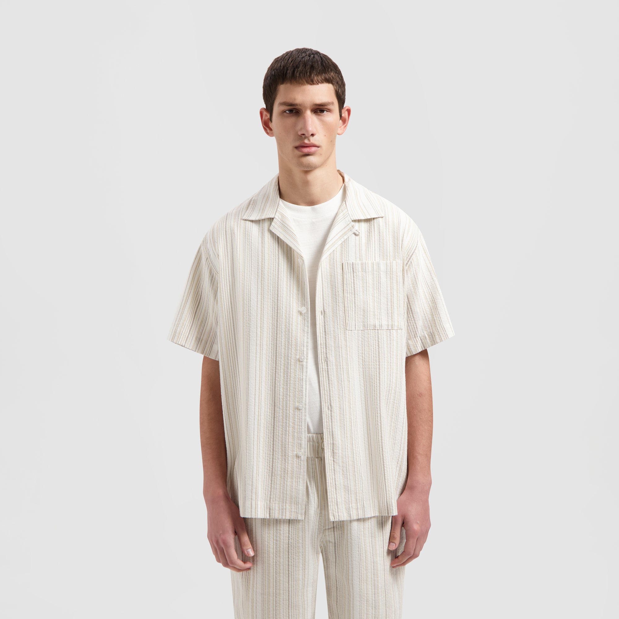Stripe Shirt SS - Brown / White