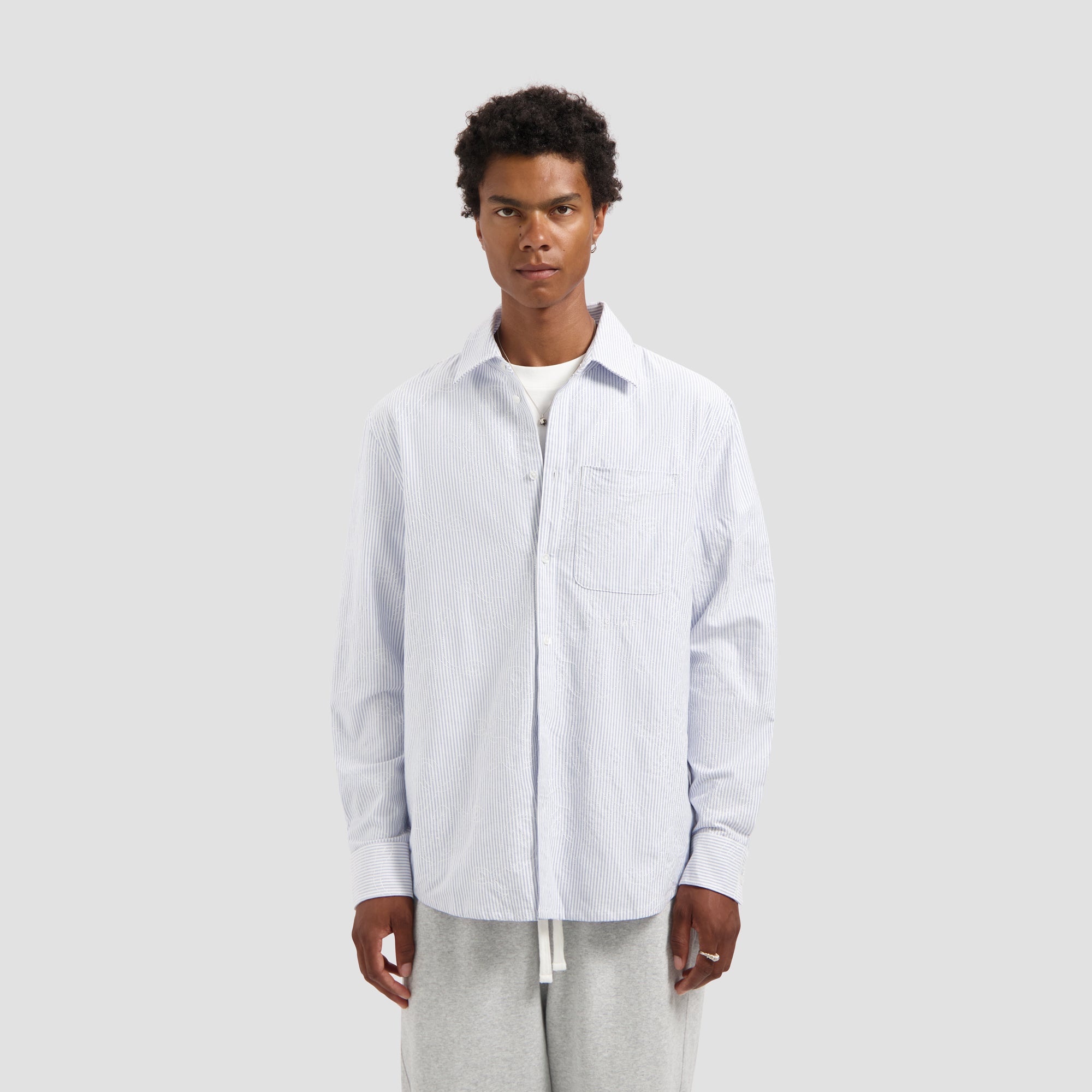 Monogram Embro Oxford Shirt - Blue Stripe