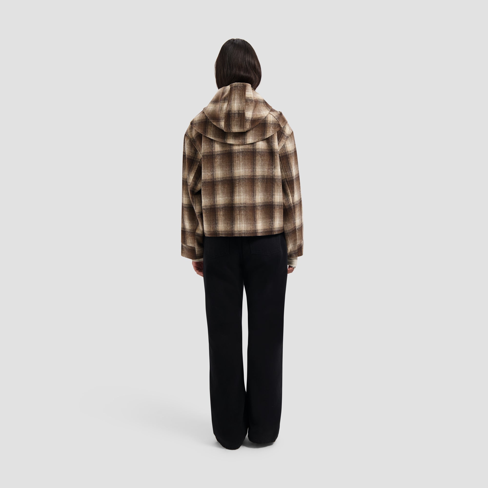 Checked Hooded Scarf - Hot Fudge