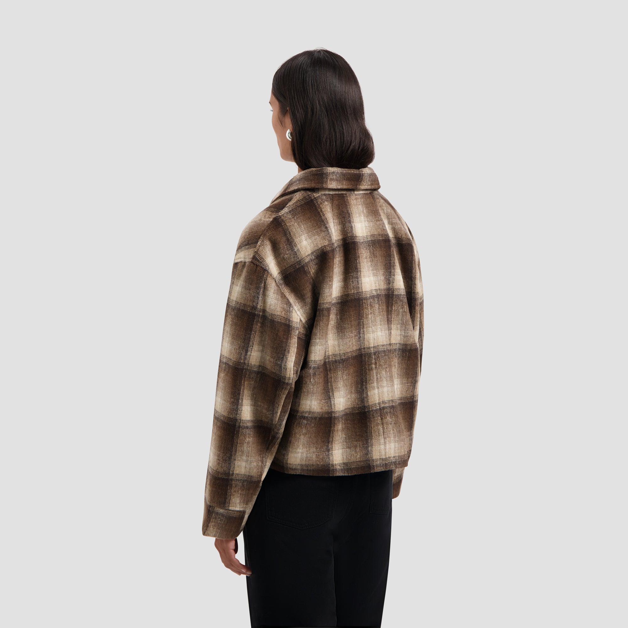 Checked Cropped Jacket - Hot Fudge