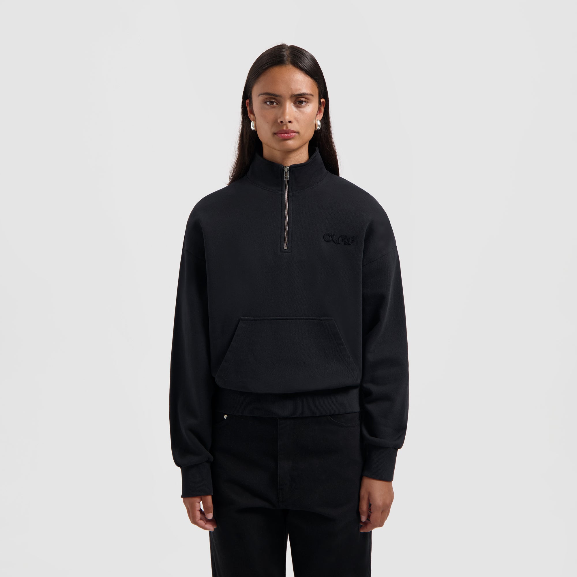 Retro Logo Half Zip Sweat - Black