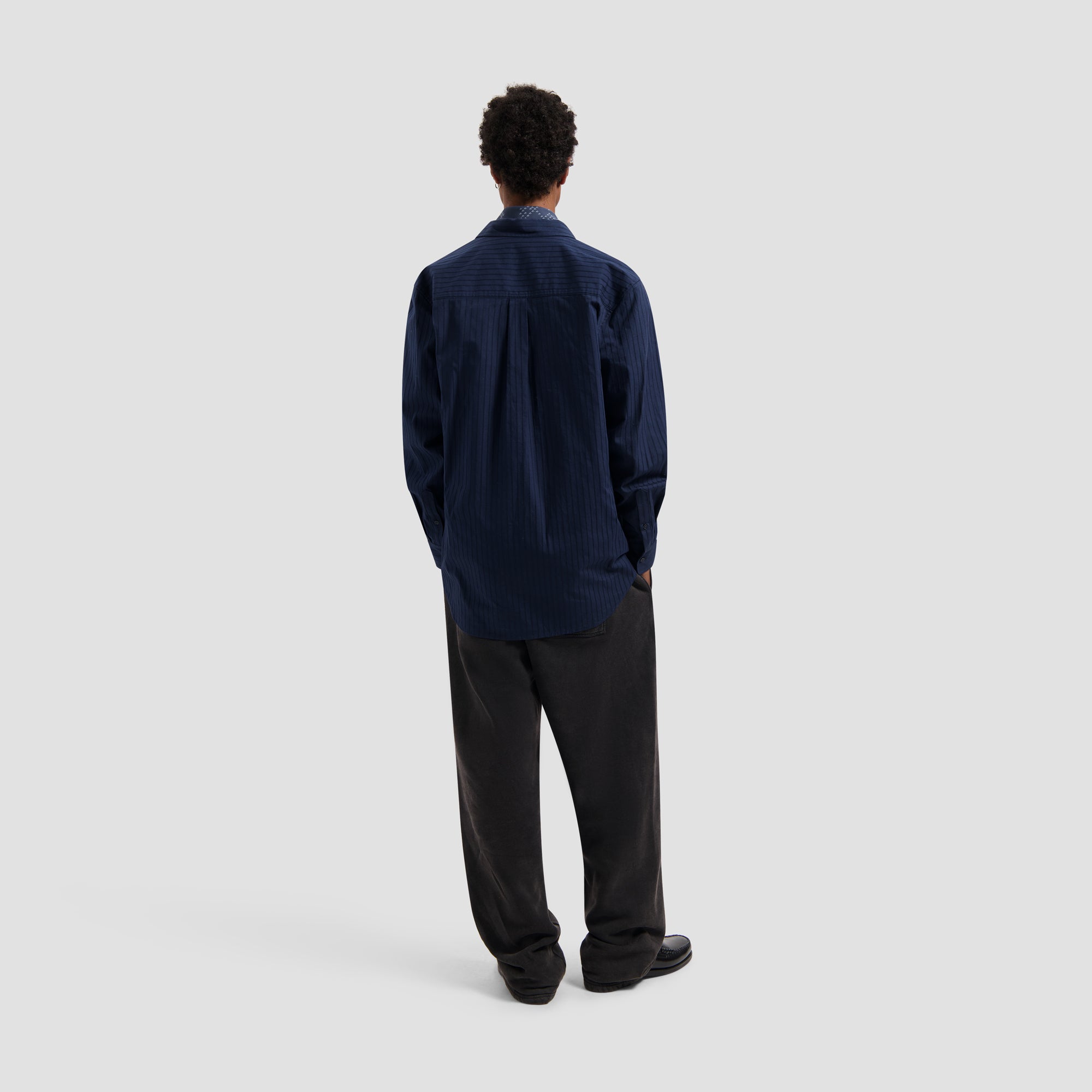 Stitched Striped Relaxed Shirt - Navy