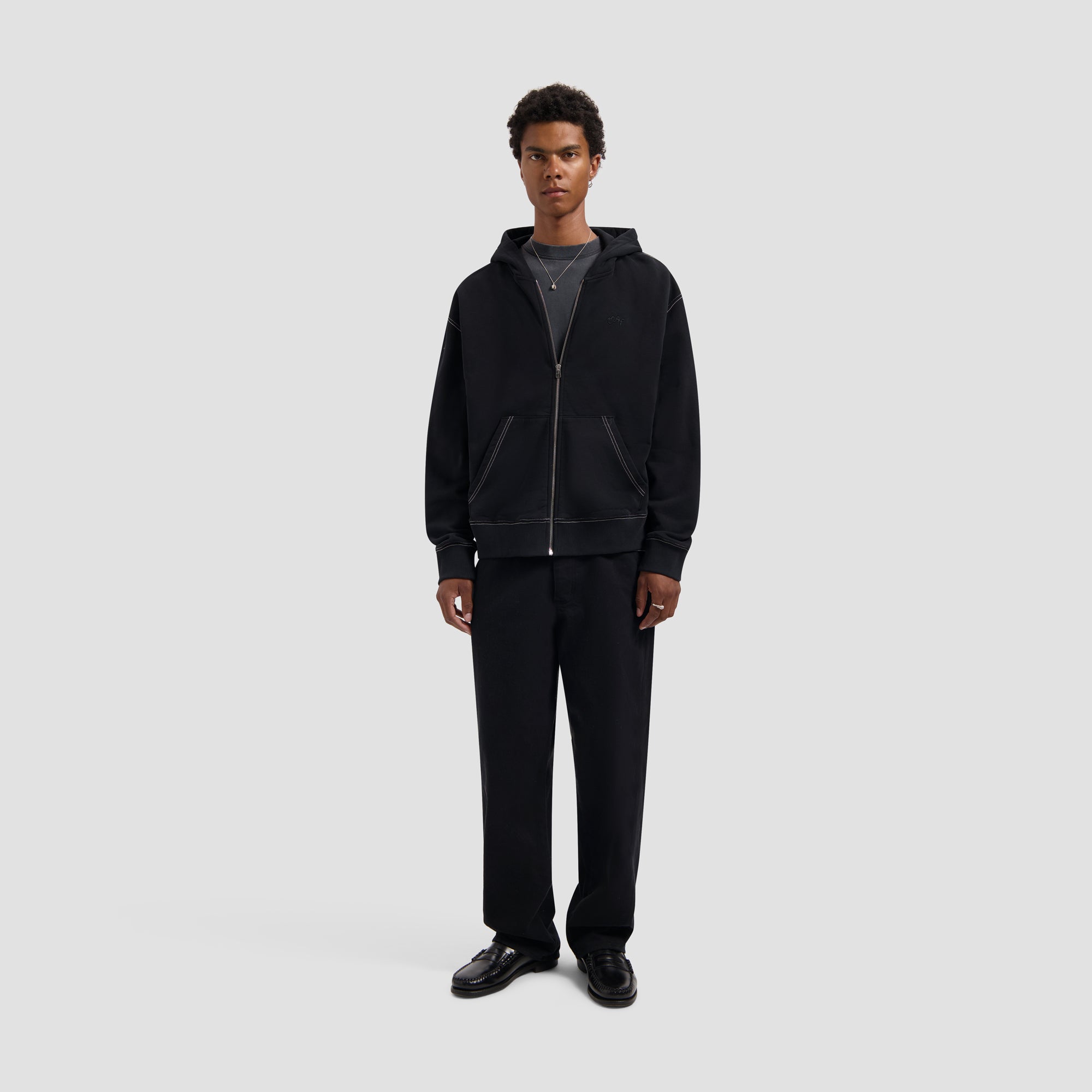 Contrast Signature Zip Hoodie - Black