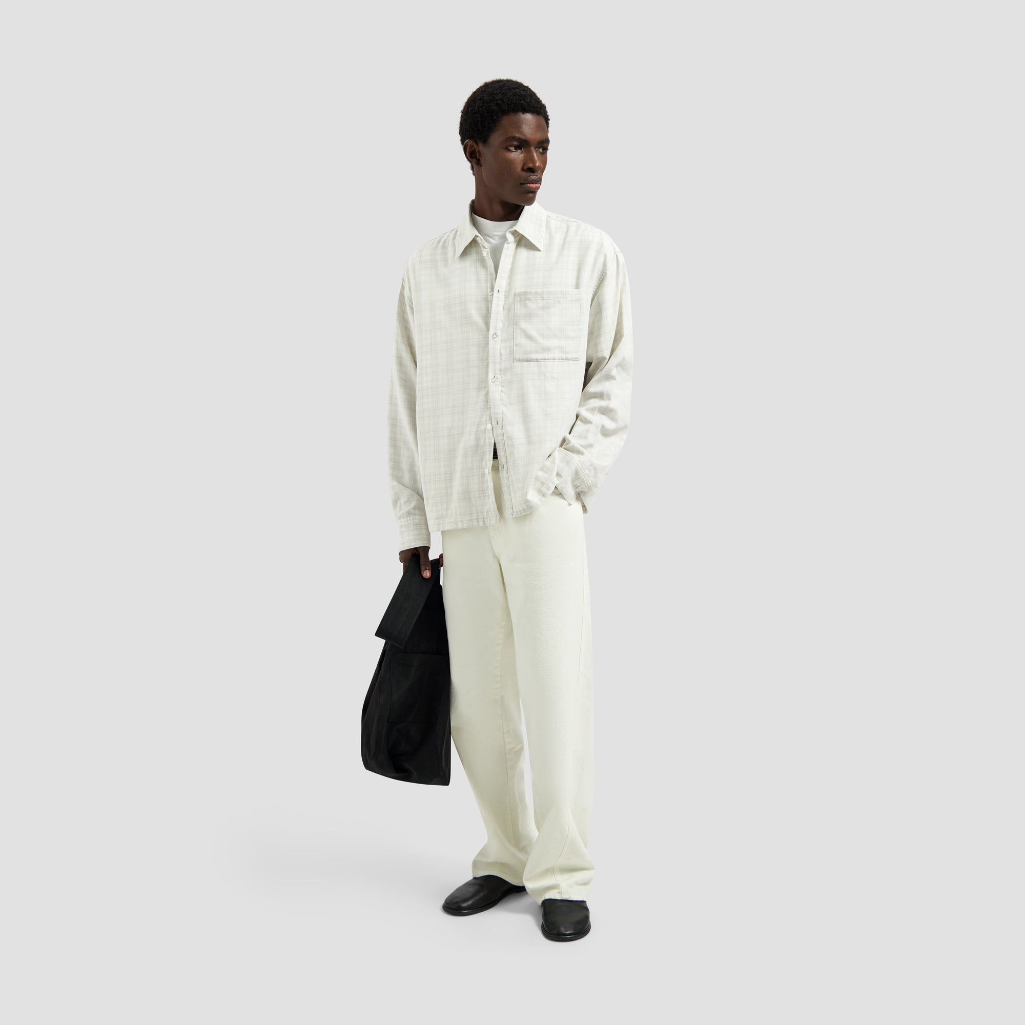 Double Faced Checked Boxy Shirt - Off White