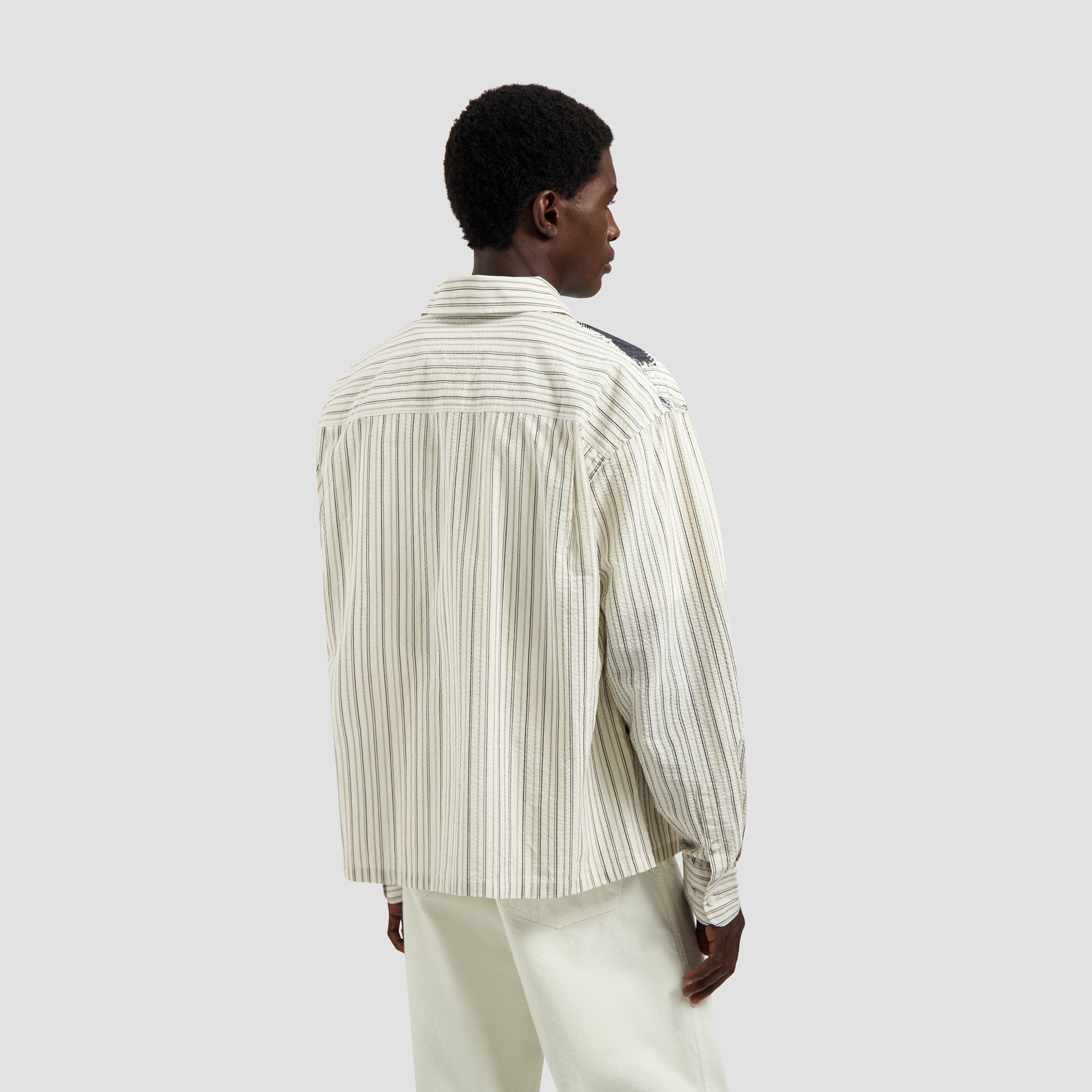 Brushstroke Logo Stripe LS Shirt - Charcoal/White