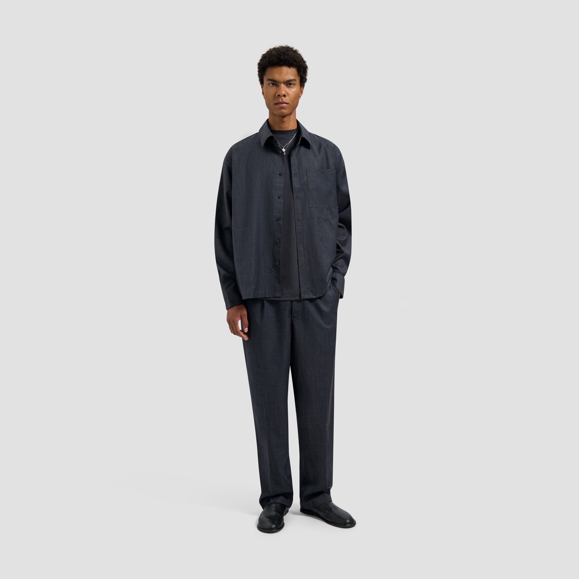 Regular Wool Blend Pleated Pant - Charcoal