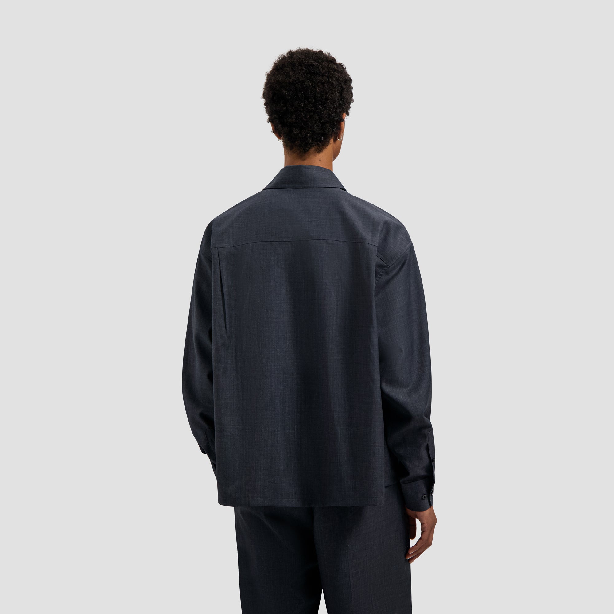 Wool Blend Boxy LS Shirt - Charcoal