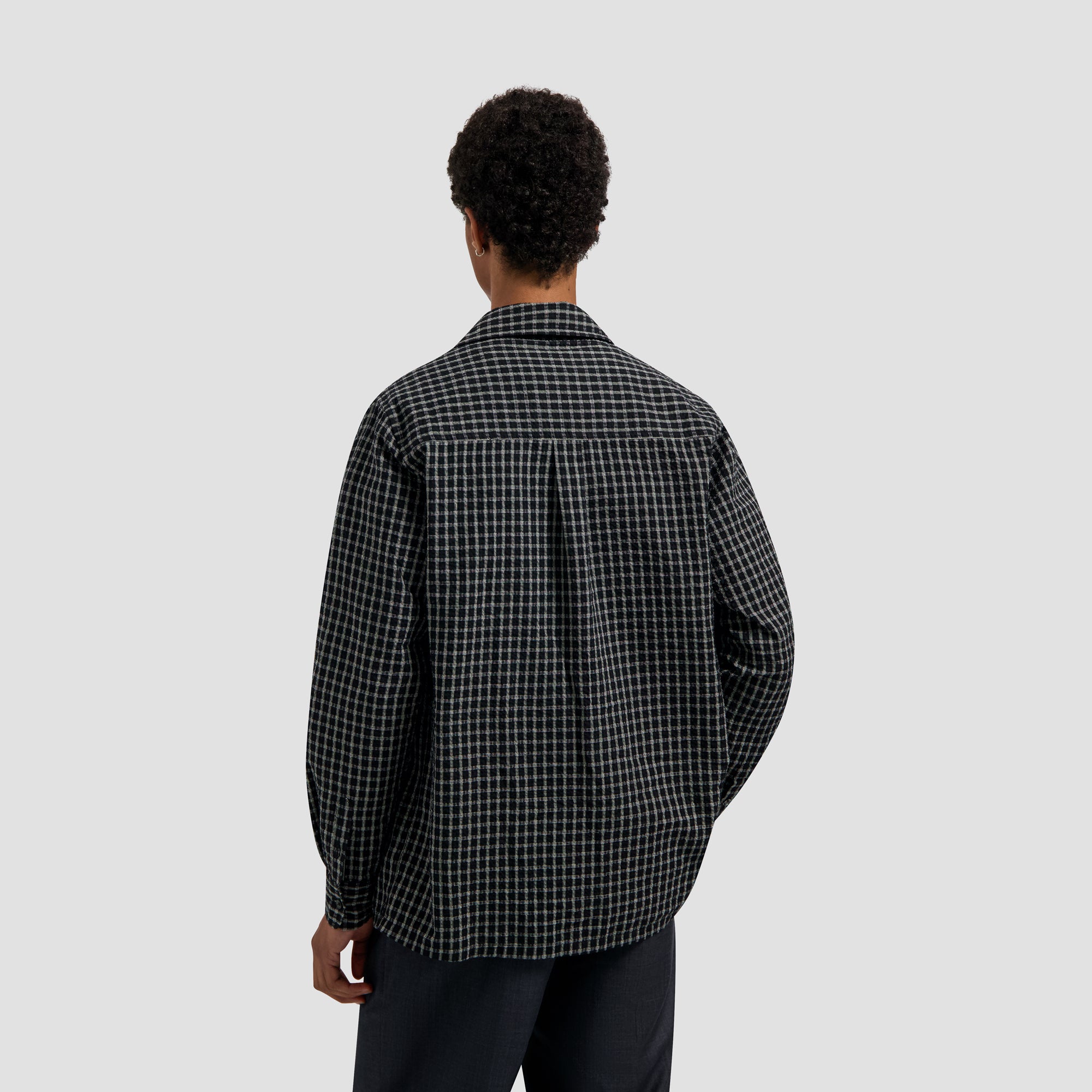Checked Seersucker LS Shirt - Black