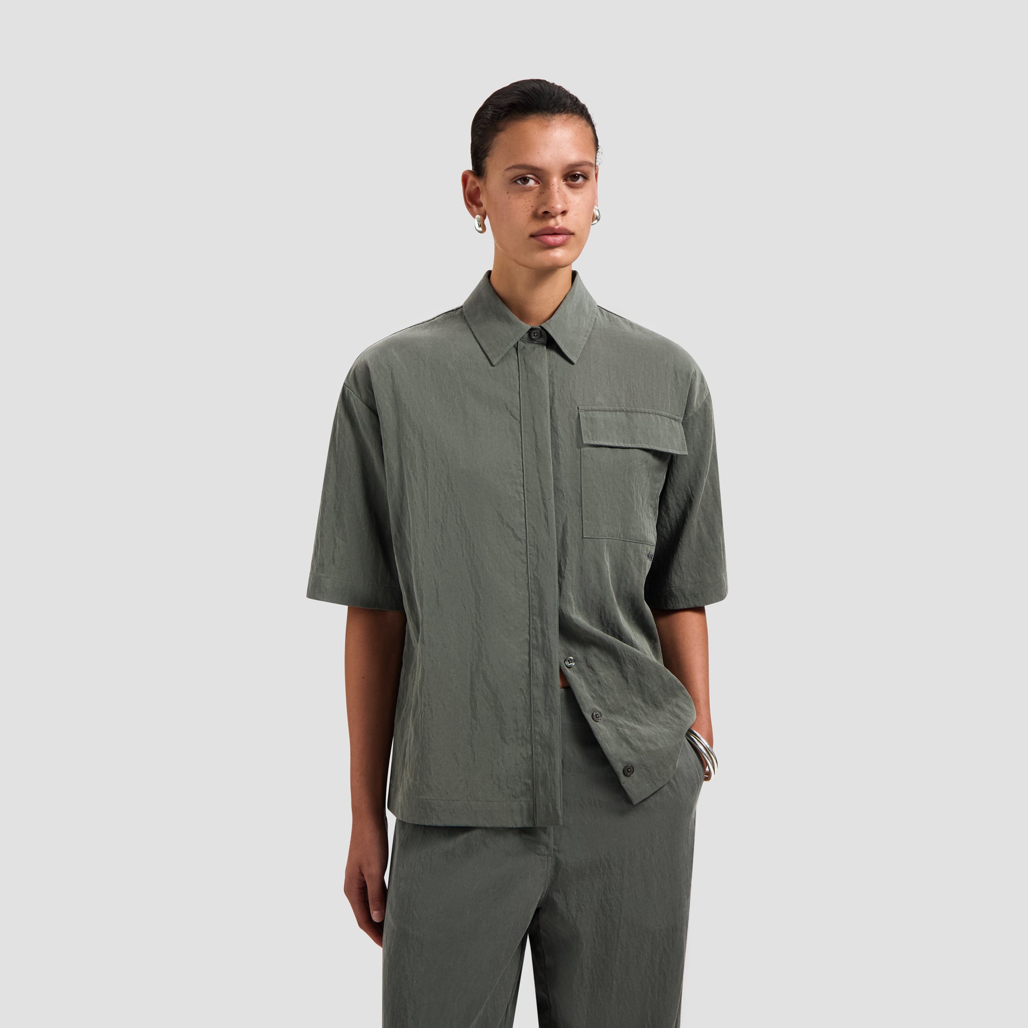 Crinkled Oversized SS Shirt - Tradewinds