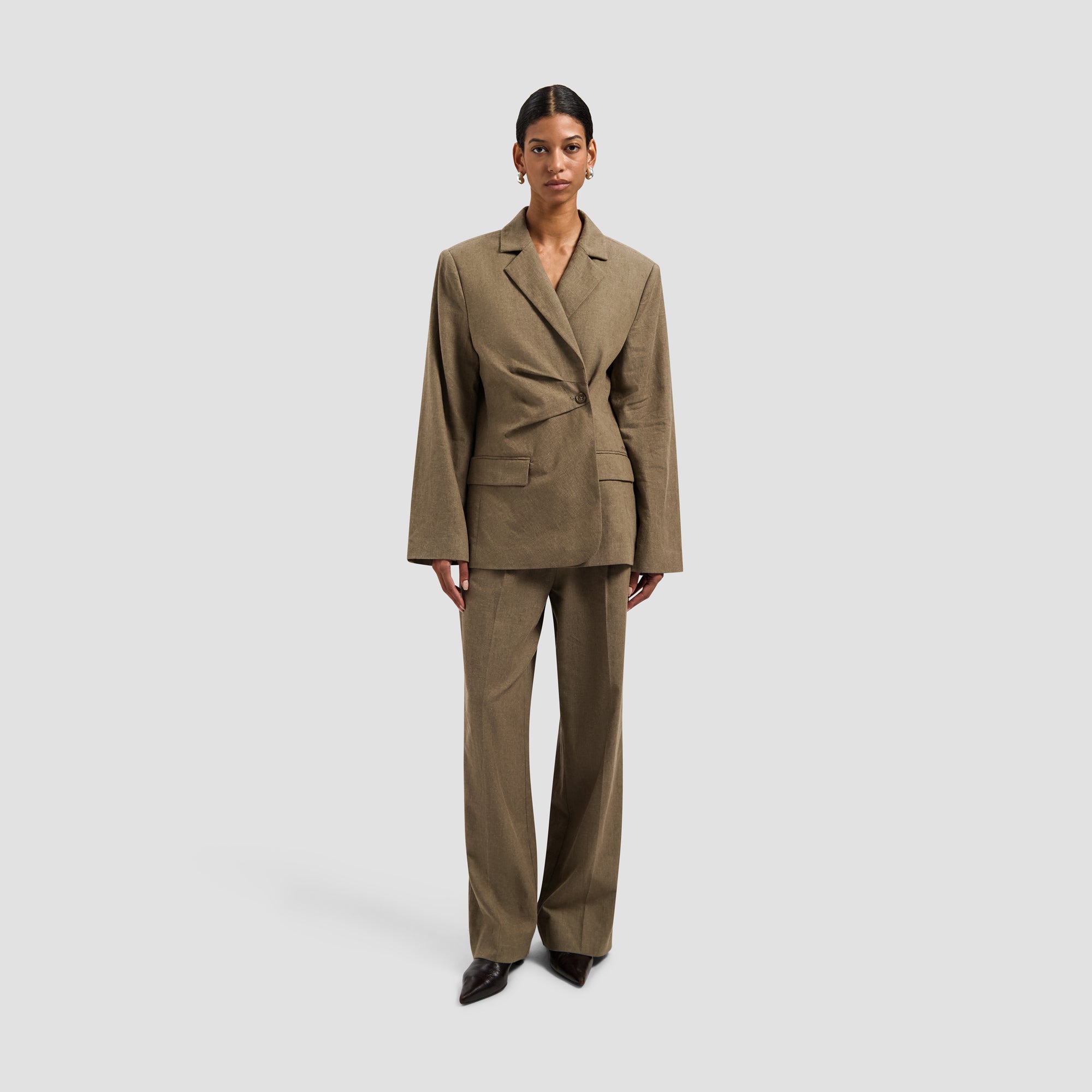 Asymmetric Linen Blazer - Taupe