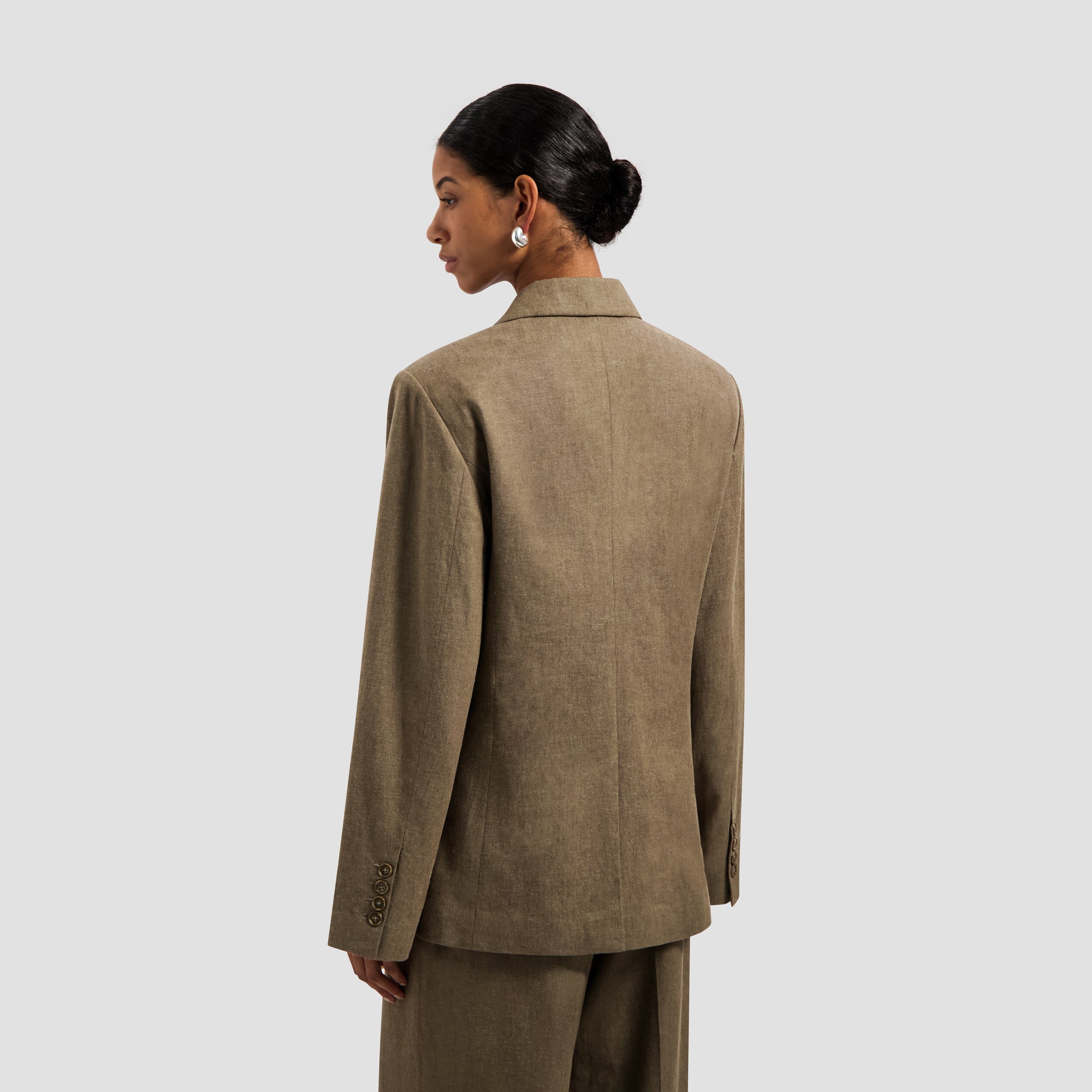 Asymmetric Linen Blazer - Taupe