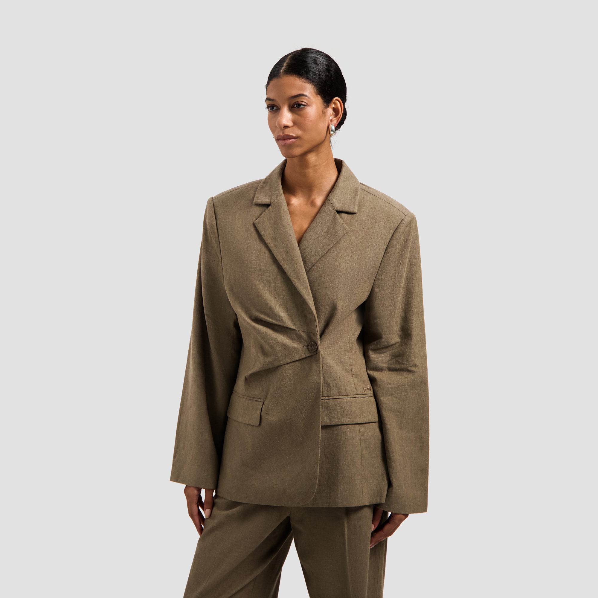 Asymmetric Linen Blazer - Taupe