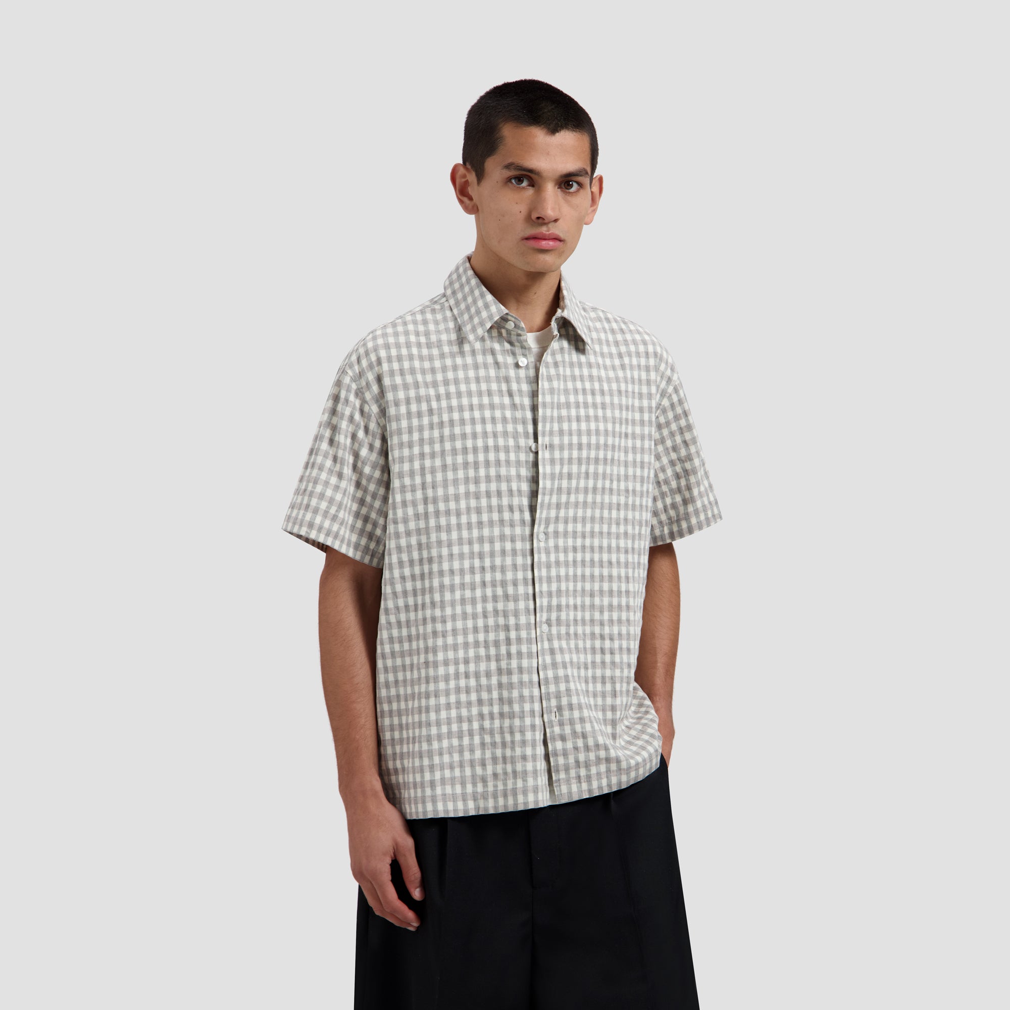 Check Boxy Shirt - Heather Grey