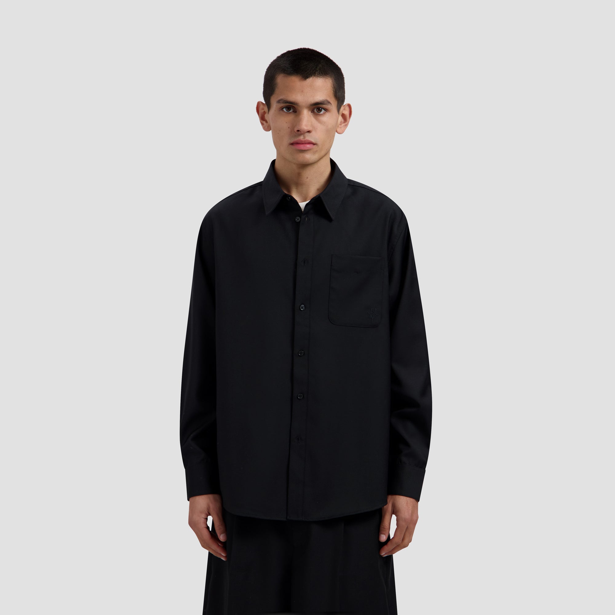 Tropical Wool Blend Shirt - Black