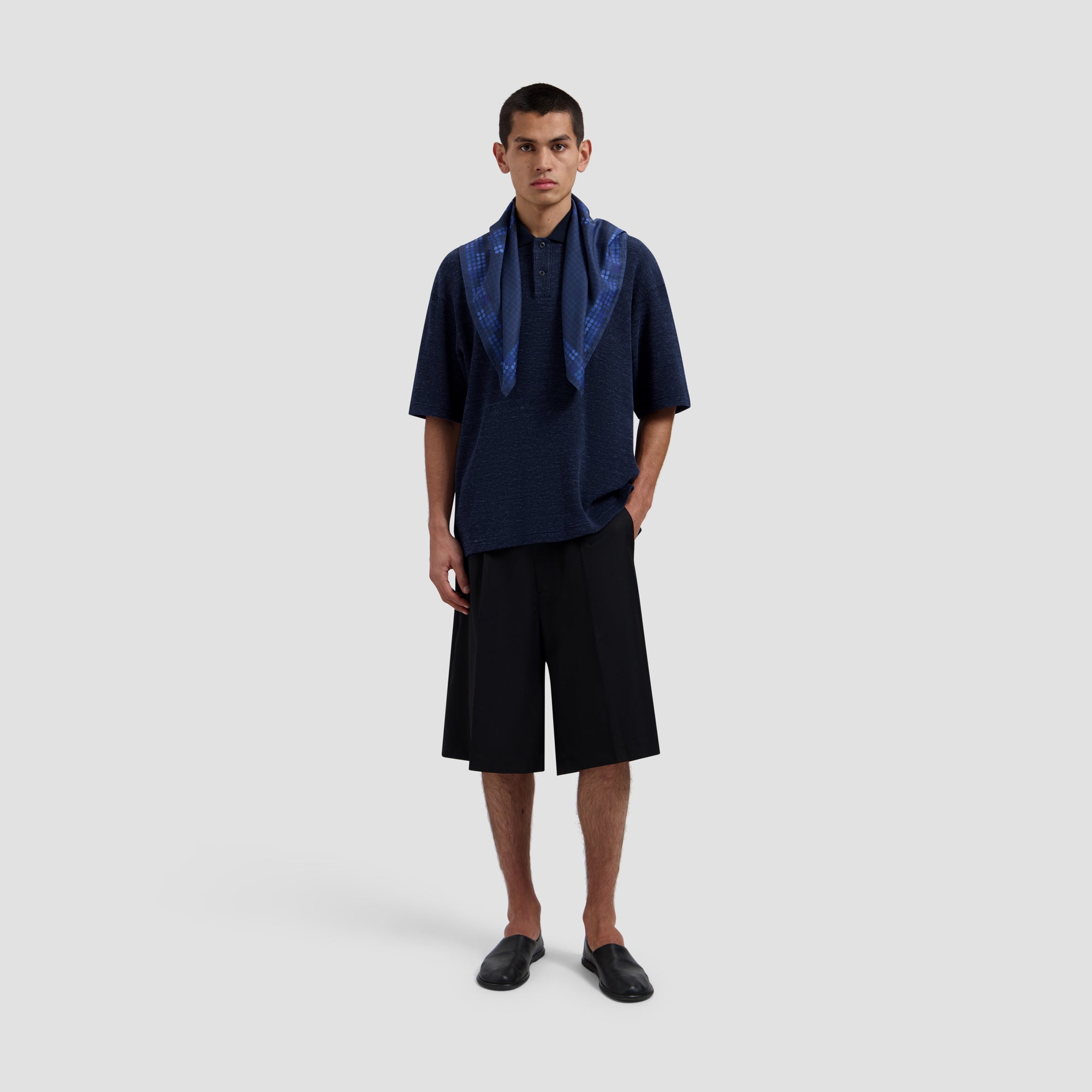 Linen Knitted SS Polo - Navy