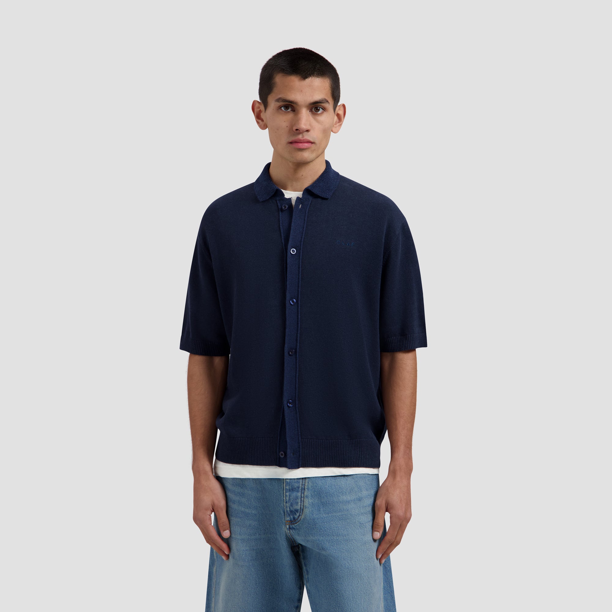 Linen Knitted SS Polo - Navy