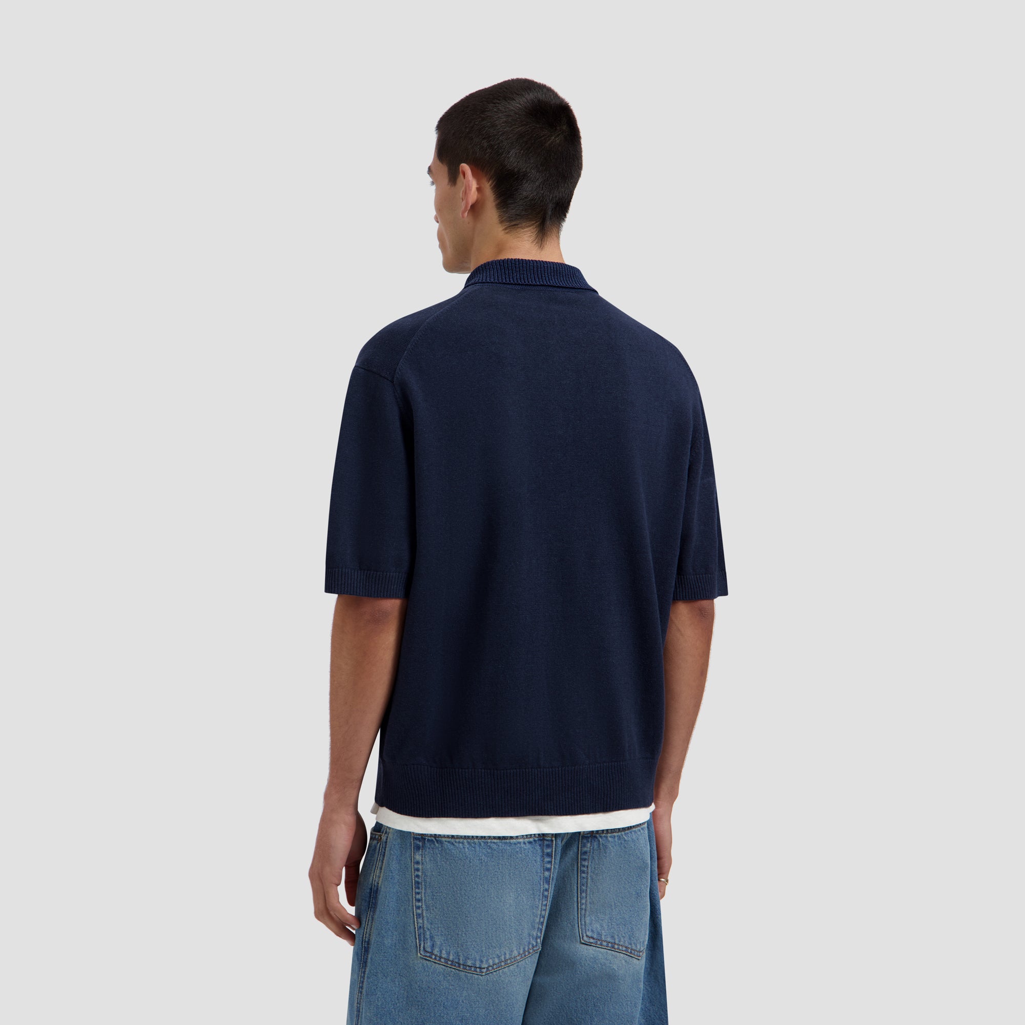 Linen Knitted SS Polo - Navy