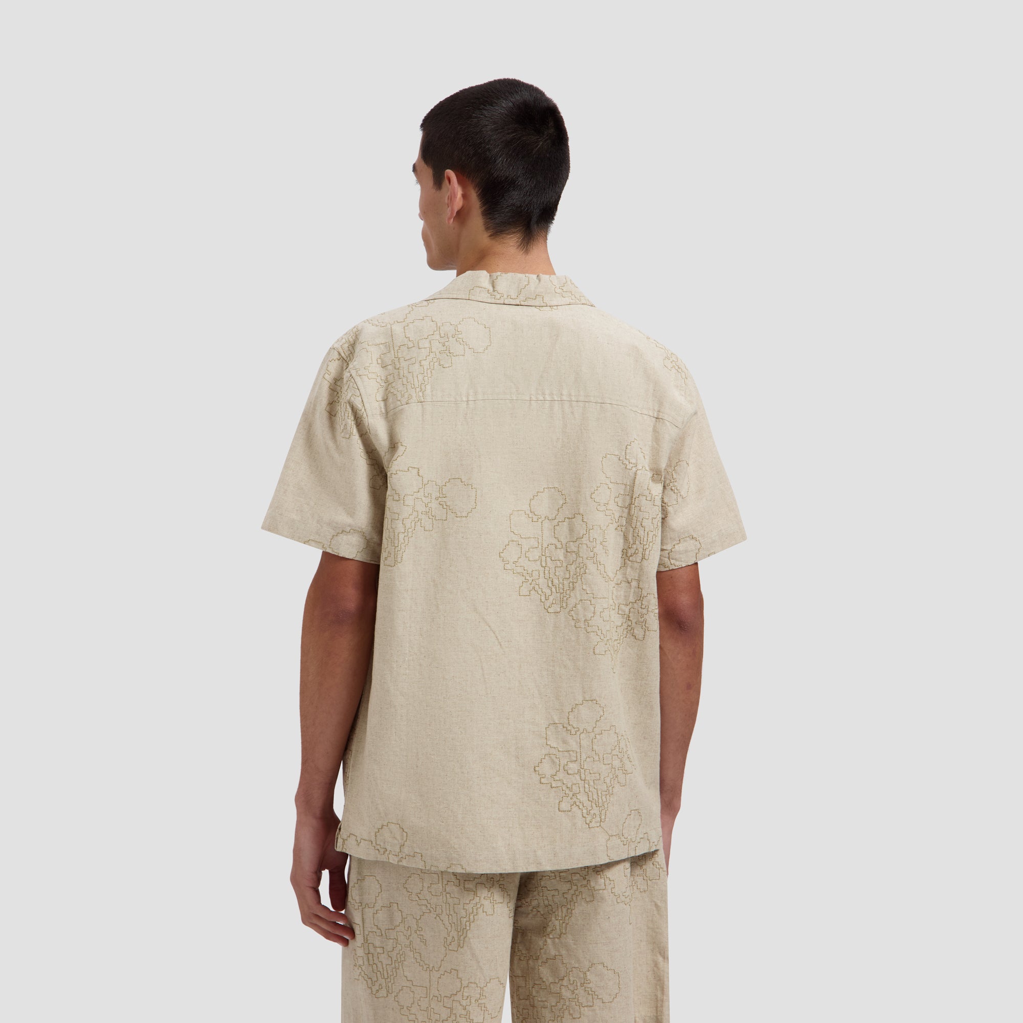 Embroidered Flower SS Shirt - Cement