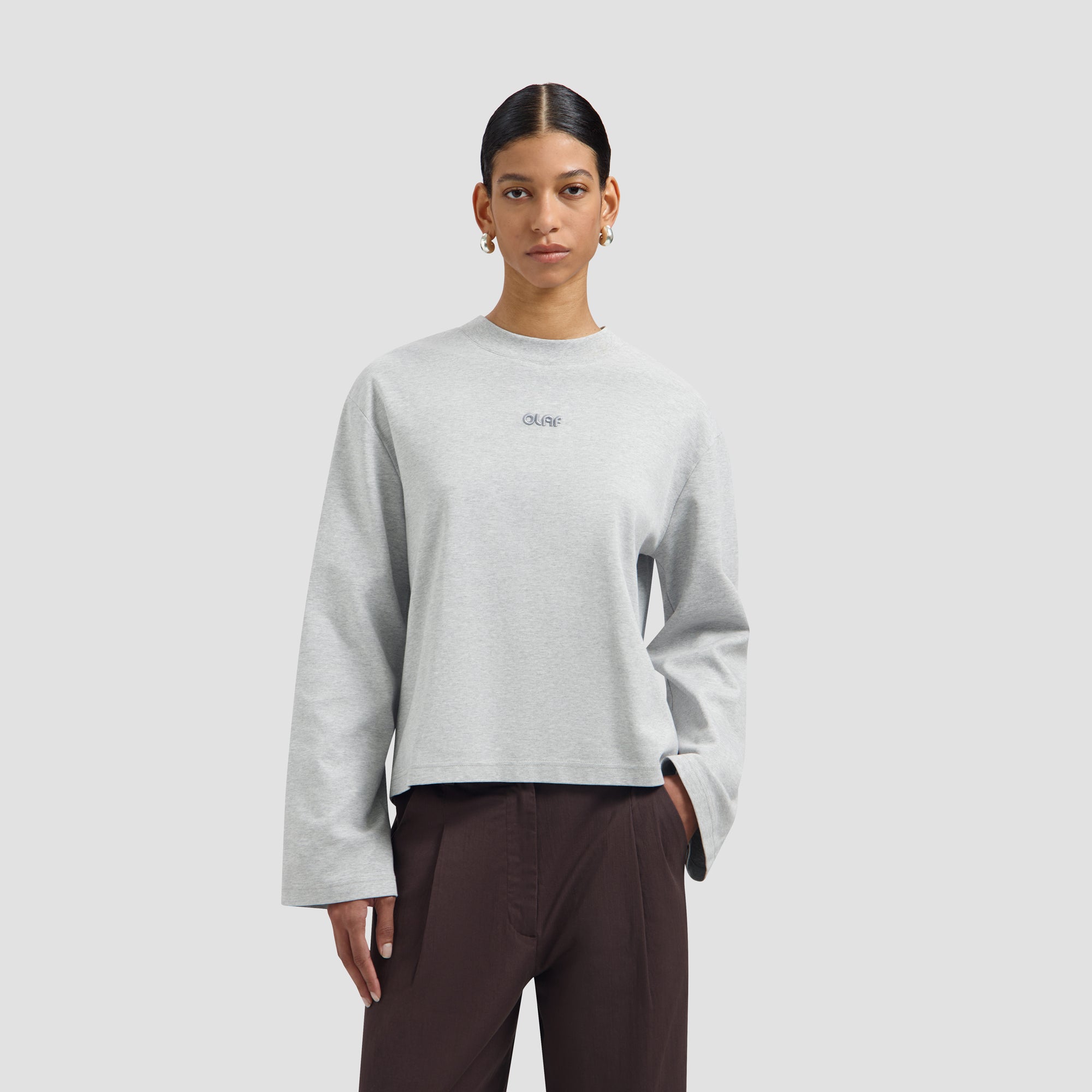 Retro Logo Boxy LS Tee - Heather Grey