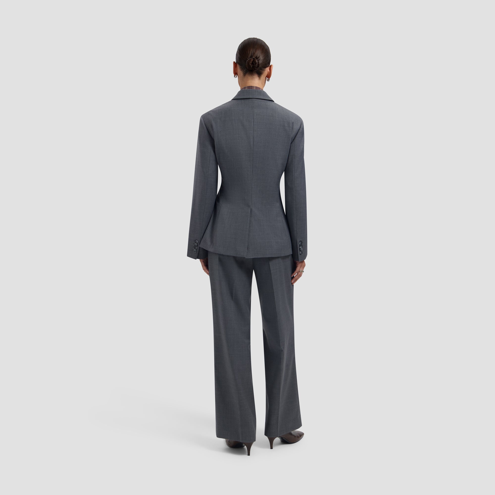 Wool Asymmetric Blazer - Sharkskin