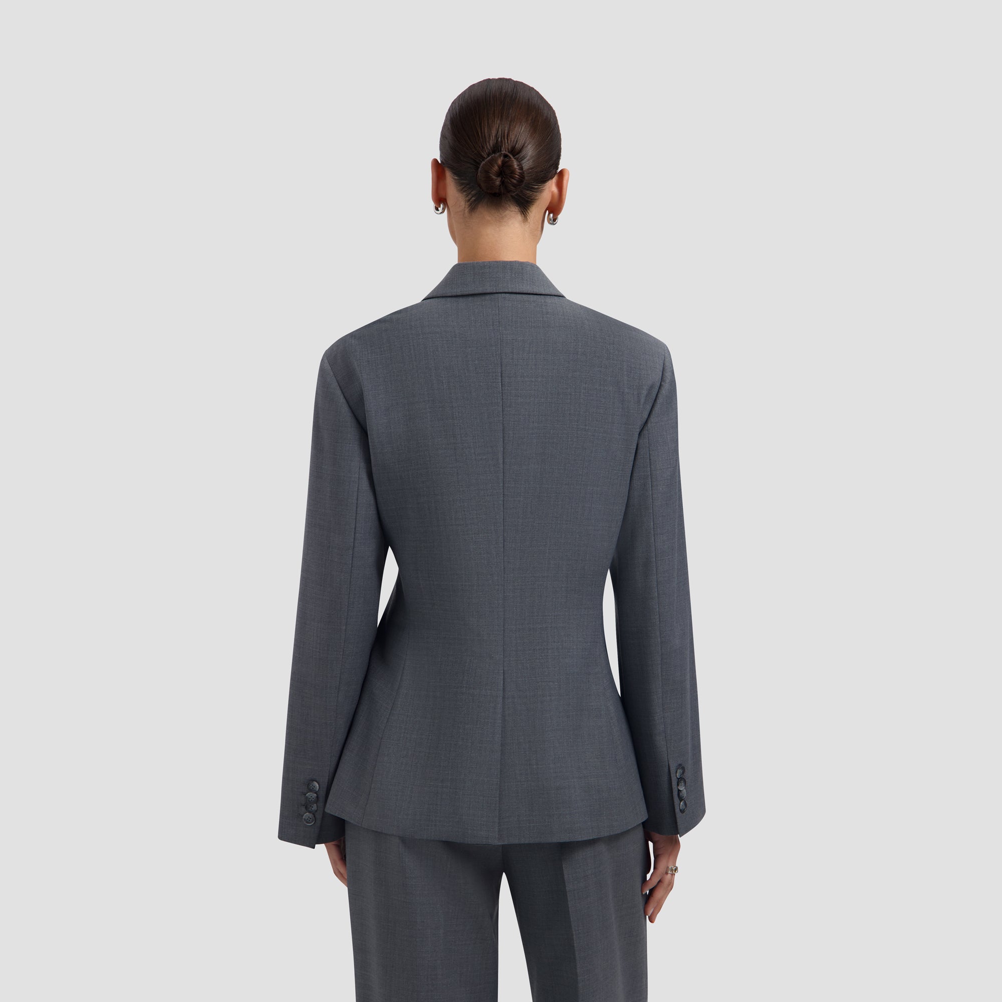 Wool Asymmetric Blazer - Sharkskin