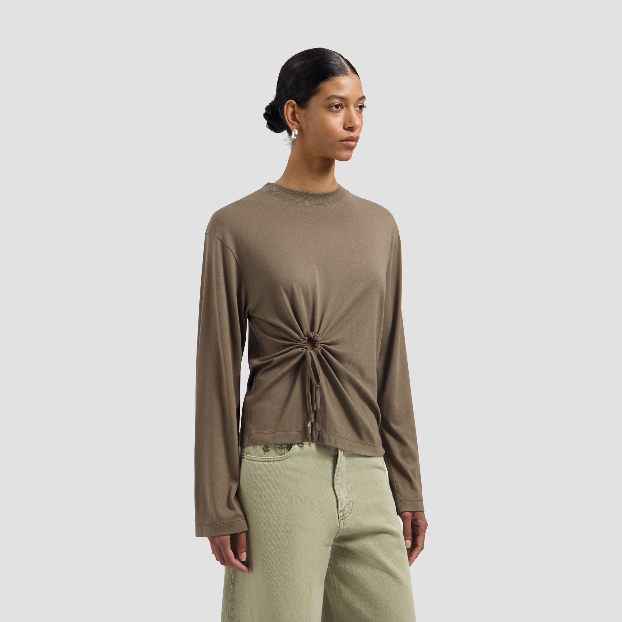 Tie Detail LS Top - Chocolate Chip