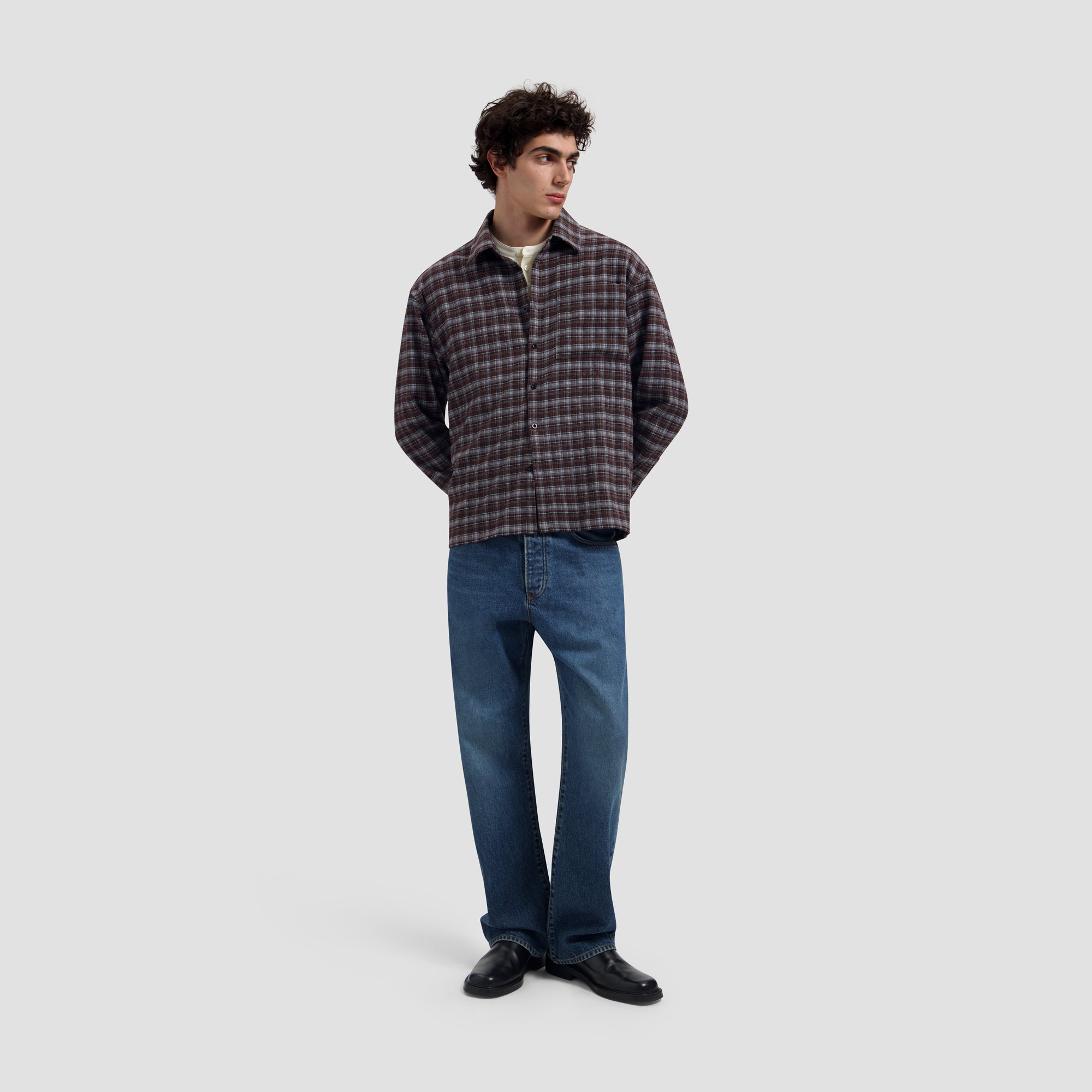 Flannel Boxy Shirt - Chocolate Plum/Windsurfer