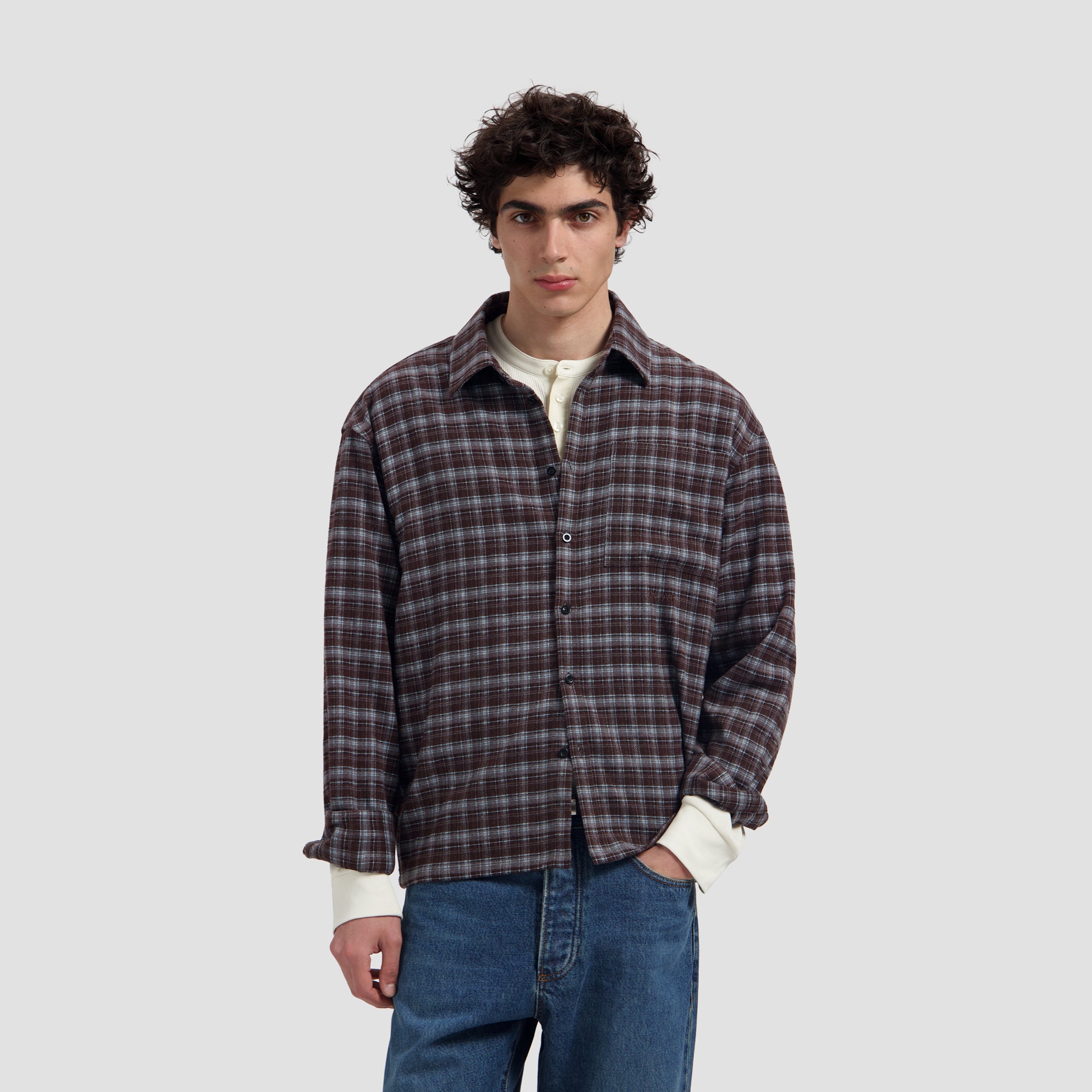 Flannel Boxy Shirt - Chocolate Plum/Windsurfer