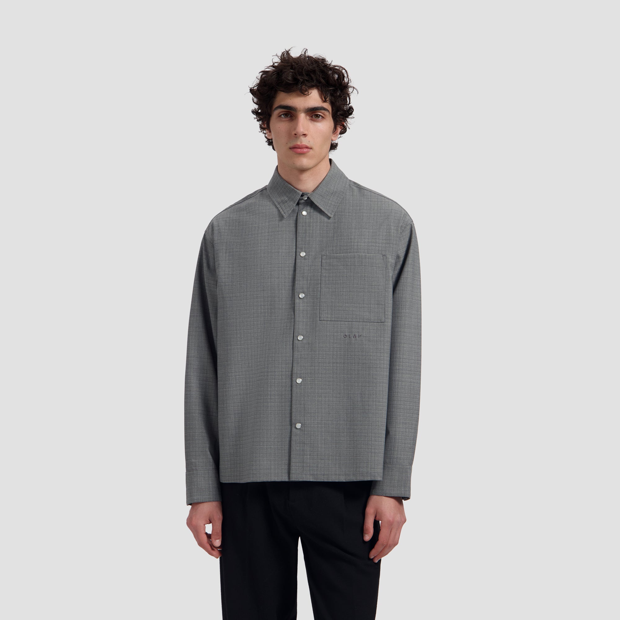 Wool Boxy Shirt - Heather Grey