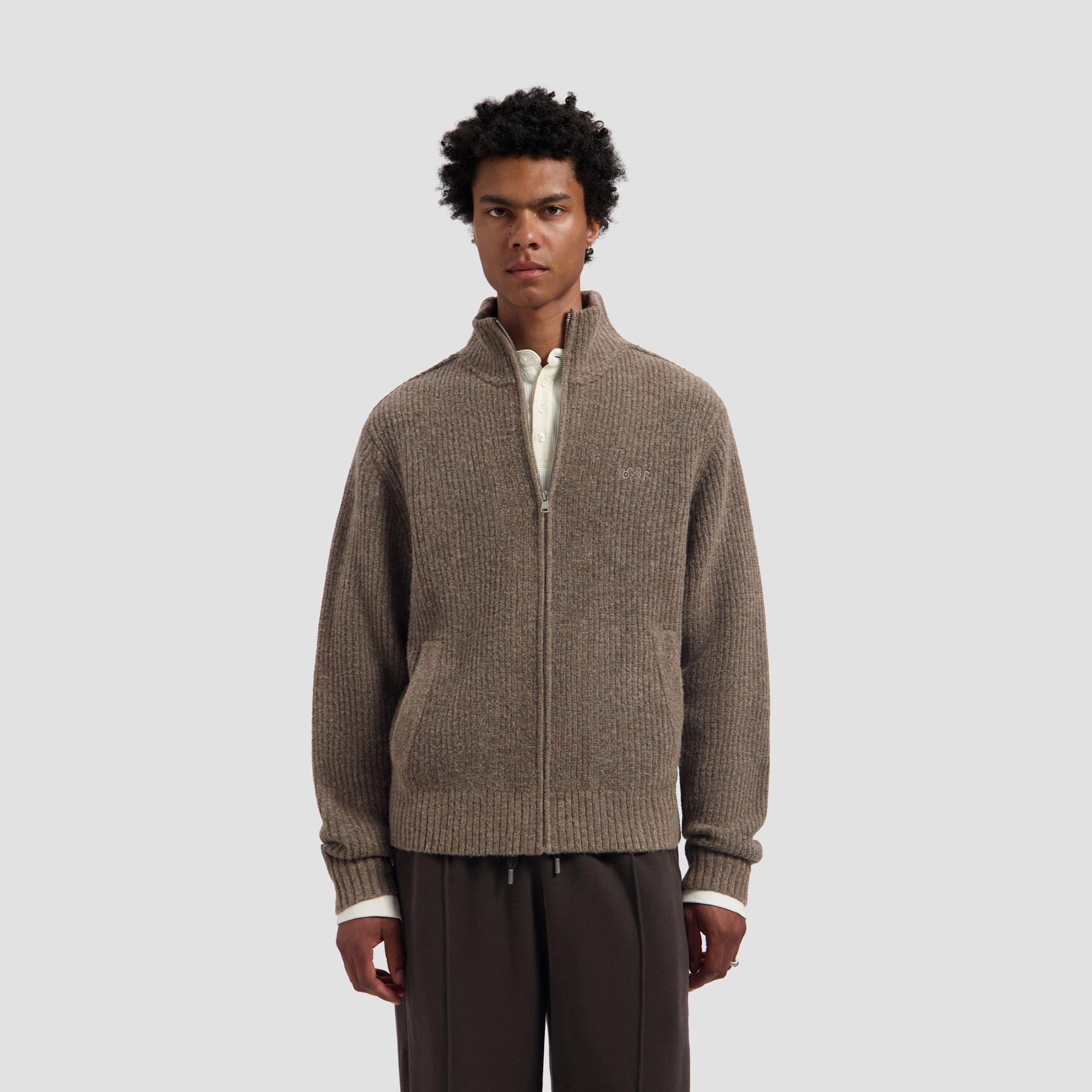 Signature Zip Knitted Mockneck - Chocolate Chip