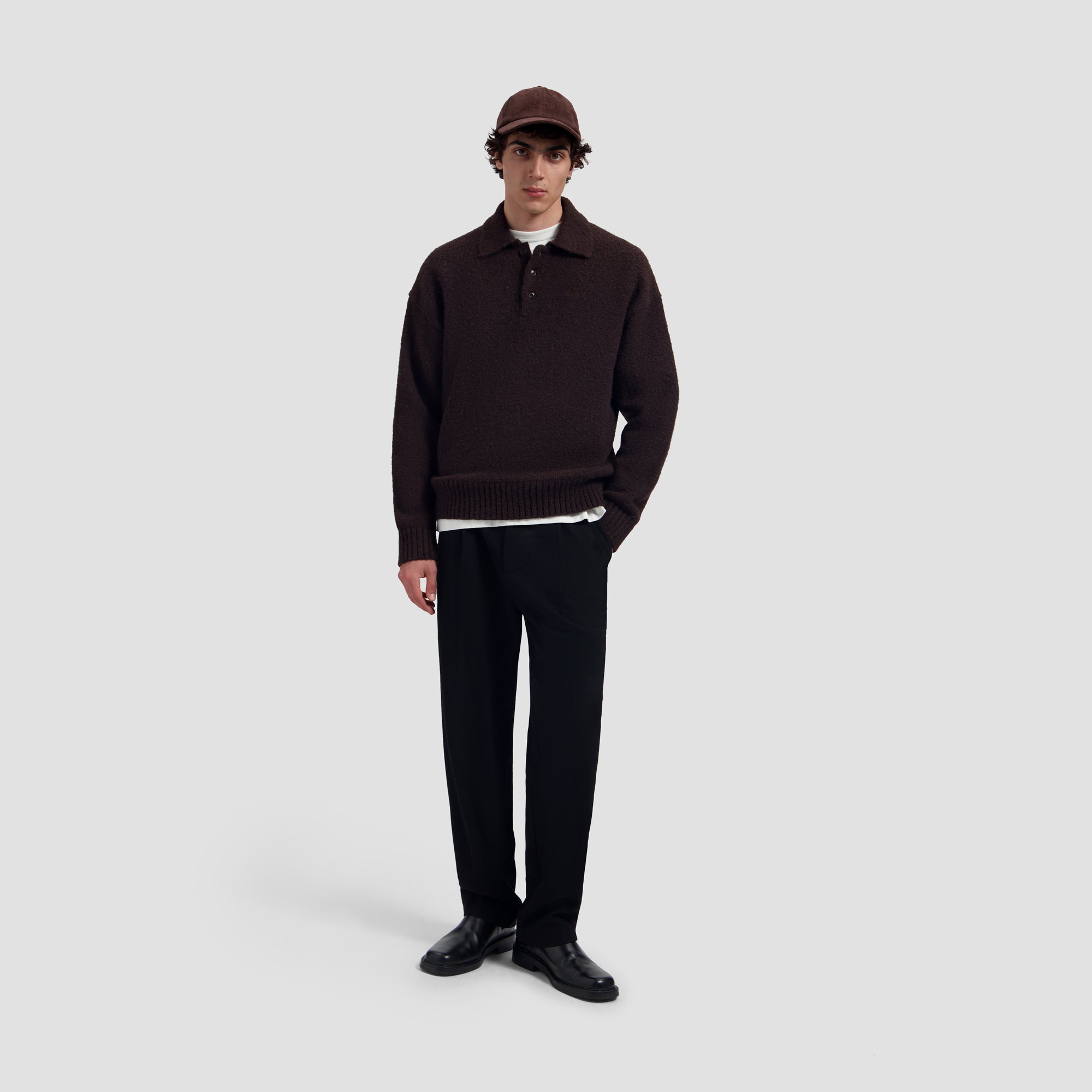 Oversized Knitted Polo - Chocolate Plum