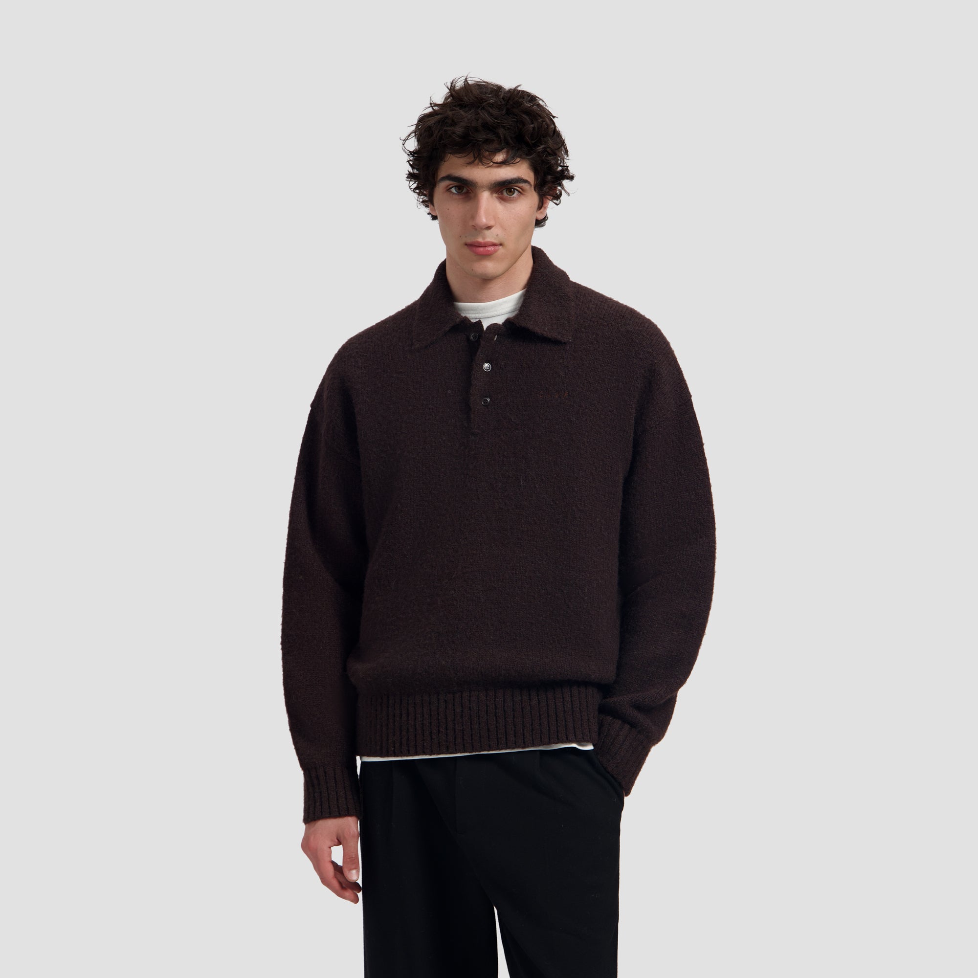 Oversized Knitted Polo - Chocolate Plum