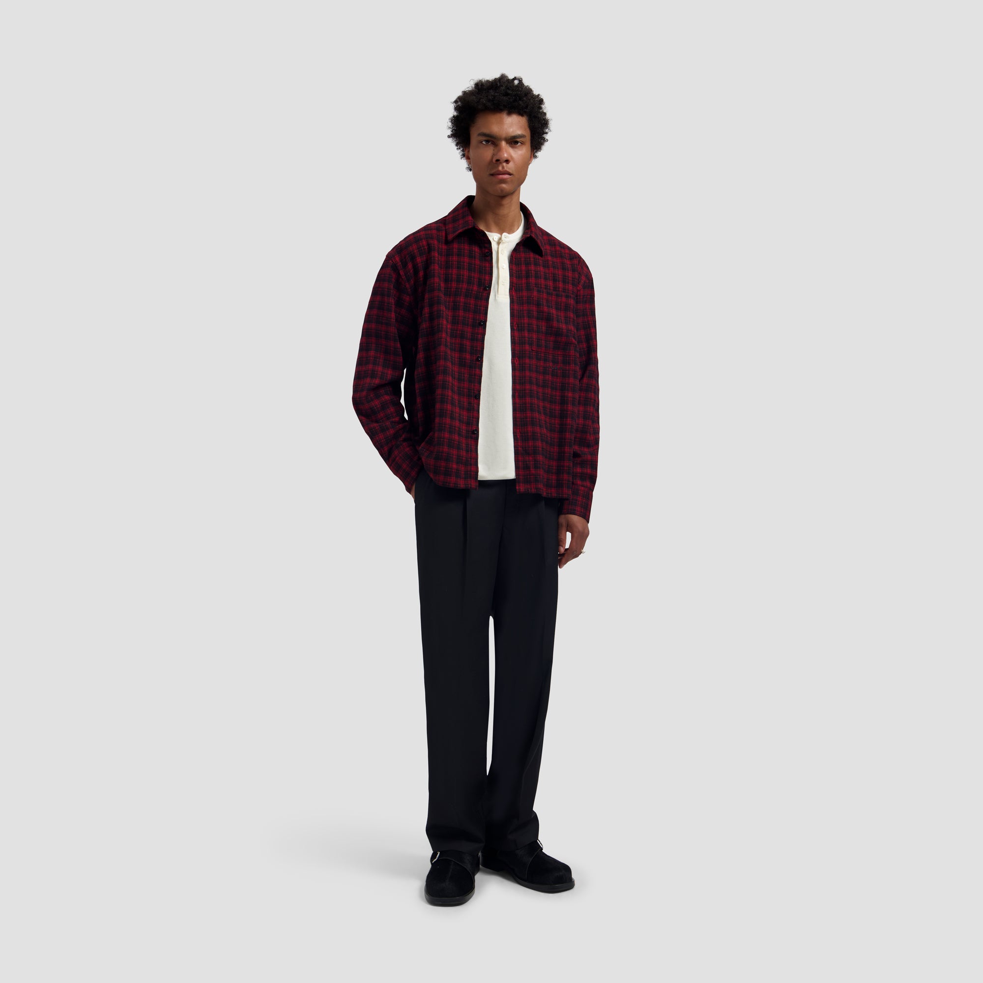 Flannel Boxy Shirt - Black/Adrenaline Rush