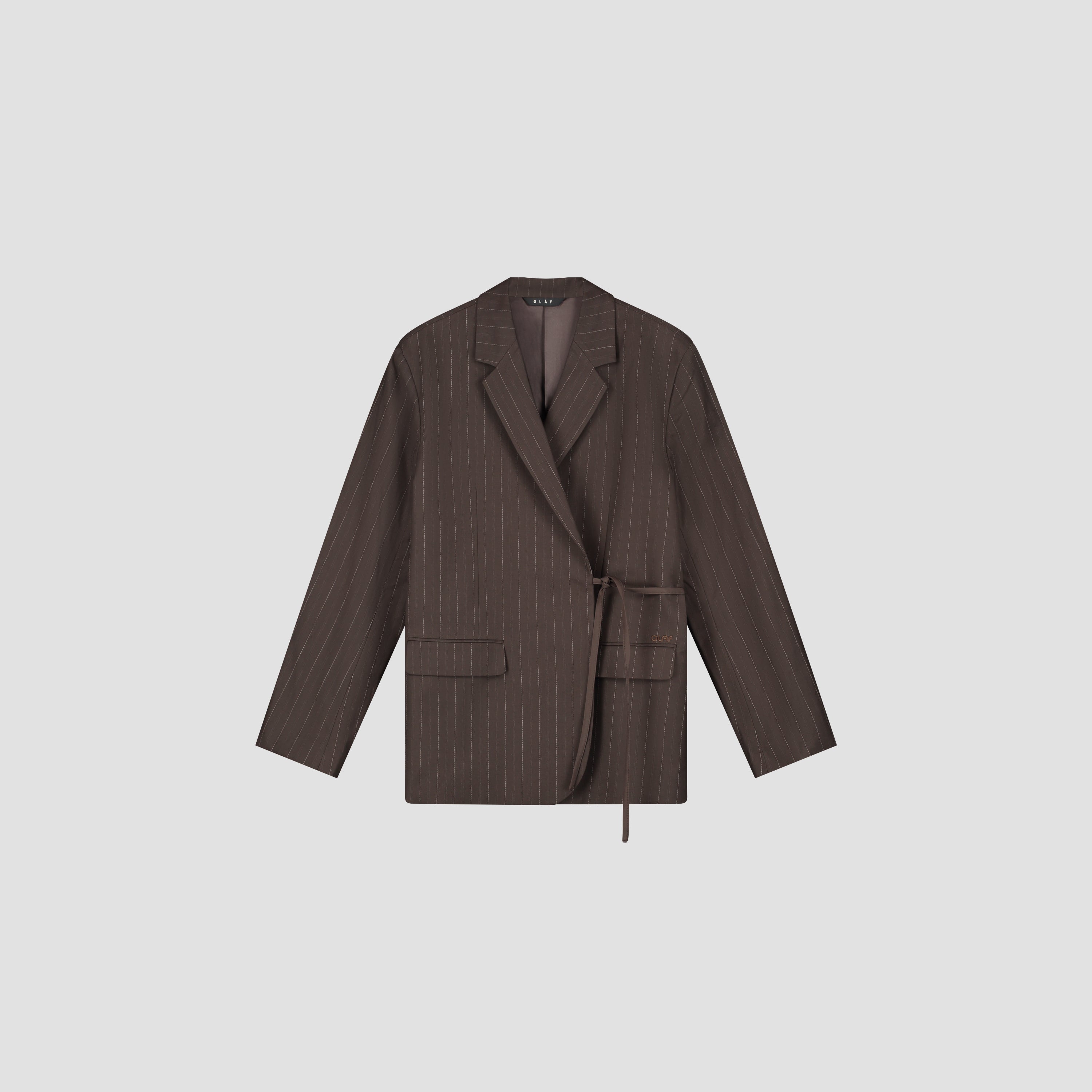 Pinstripe Tie Detail Blazer - Hot Fudge